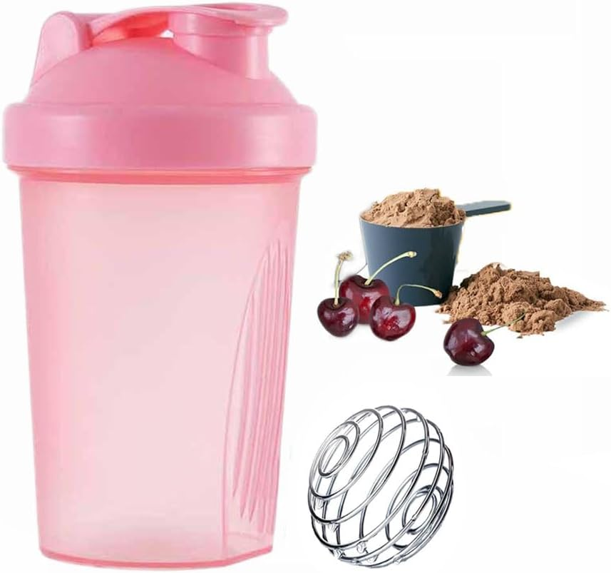 Protein Shaker Bottle - Shaker with Stainless Steel Mixing Ball, BPA - and Dehp-Free, Leakproof Flip on Lid - Perfect for Mixing Powdered Supplement Shakes - 400Ml (Pink)