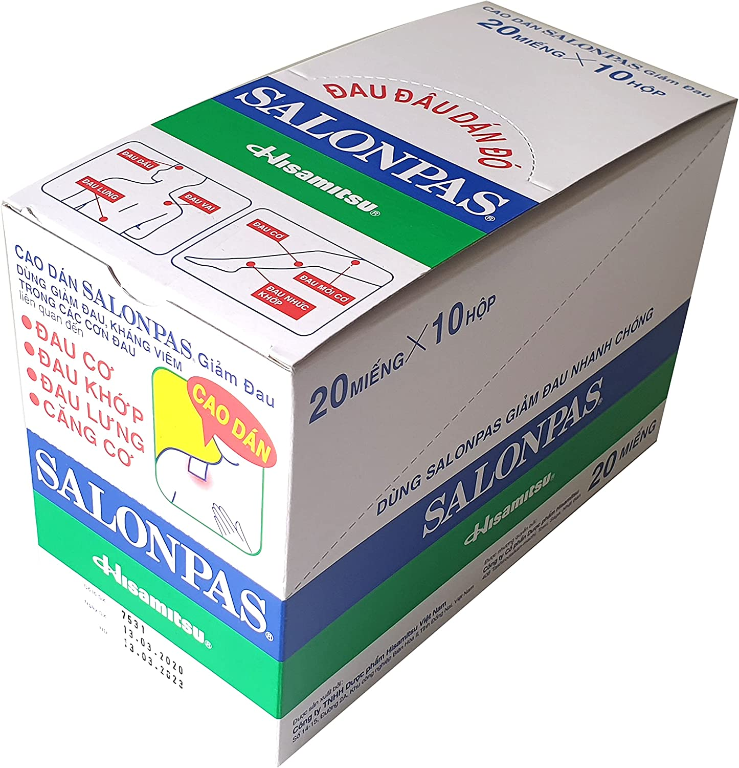 Hisamitsu Salonpas Pain Relief Patch 10 Packs 200 Patches per Box, Relieves Pains Aches Associated W Back Pain, Shoulder Pain, Muscle Pain, Arthritis, Bruises, Sprains, Fever, Toothache, Migraine image number 6