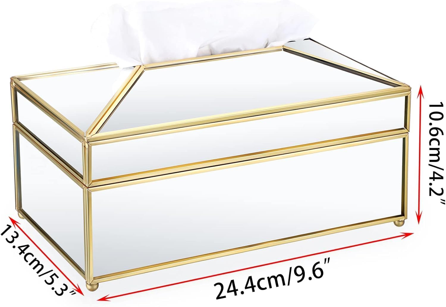 Rectangular Glass Paper Tissue Box, Decorative Glass Napkin Storage Box (Gold)
