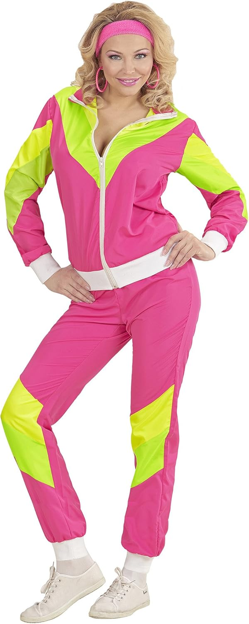 WIDMANN 98819 - Adult Costume 80S Tracksuit, Pink/Yellow/Green, XXXL