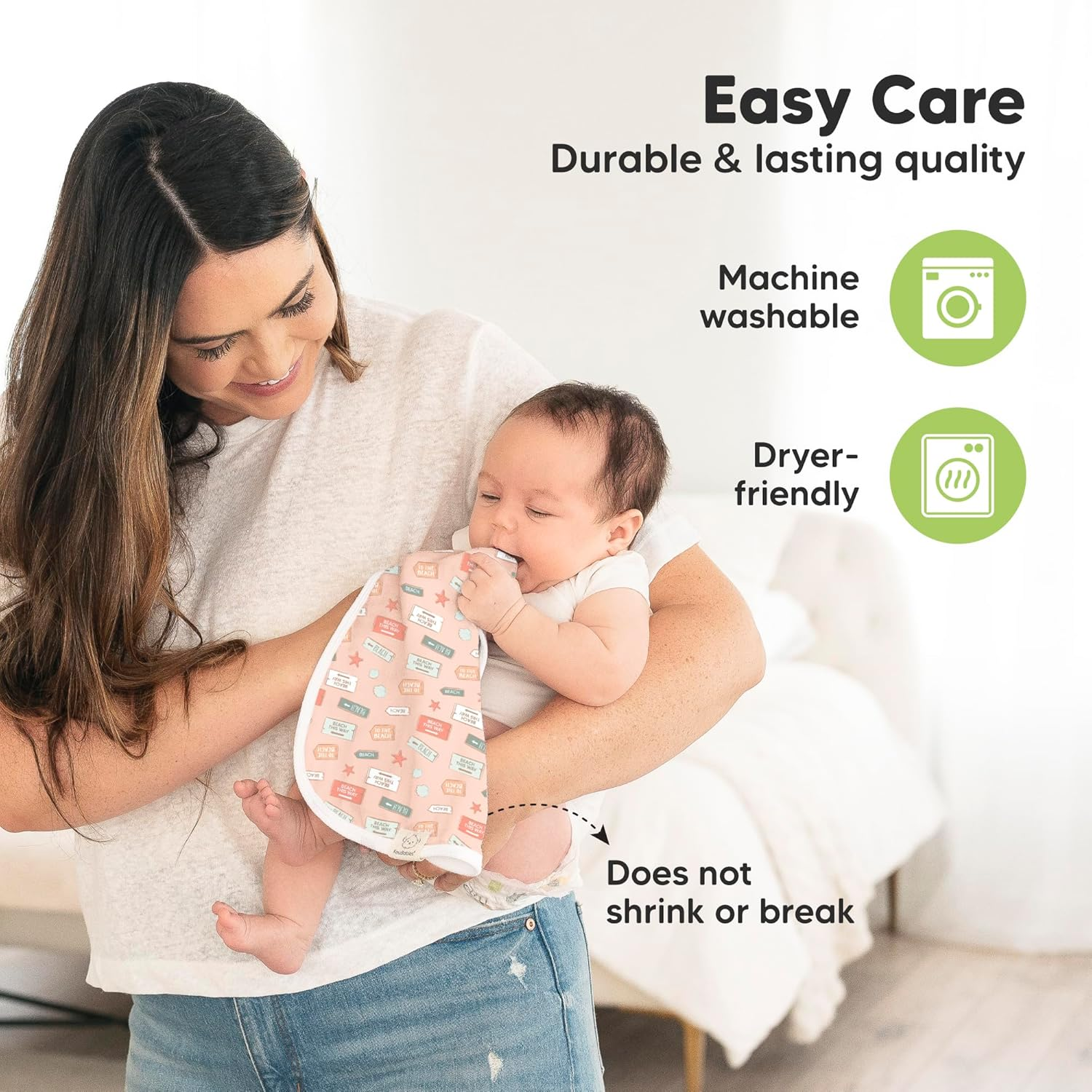 5-Pack Muslin Burp Cloths Baby Boy, Girl - Very Absorbent Baby Burp Cloth Rags, 8-Layers Viscose Derived from Bamboo Cotton Muslin Towel, Super Soft Spit up Rags, No Shrink Washcloths (Beach Day)