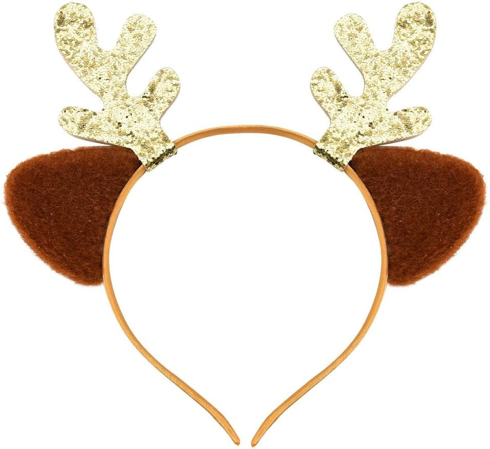 Christmas Elk Headbands for Women Girls Reindeer Antler Ears Headband Headwear Xmas Costumes Pink Hair Accessories for Christmas Headpiece for Kids Cosplay Party Gift