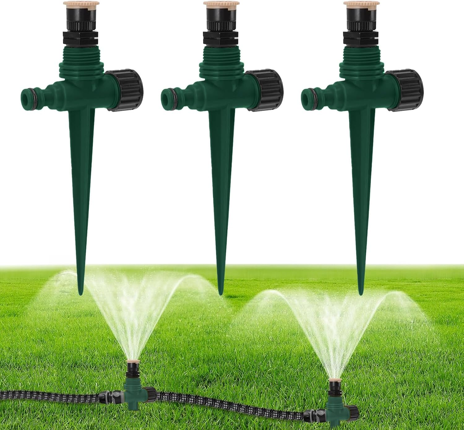 3 Pack Lawn Sprinkler Garden Sprinklers Automatic 360&deg; Rotating Adjustable Watering System for Yard Garden Lawn Large Coverage Area (Connector NOT Included) image number 5