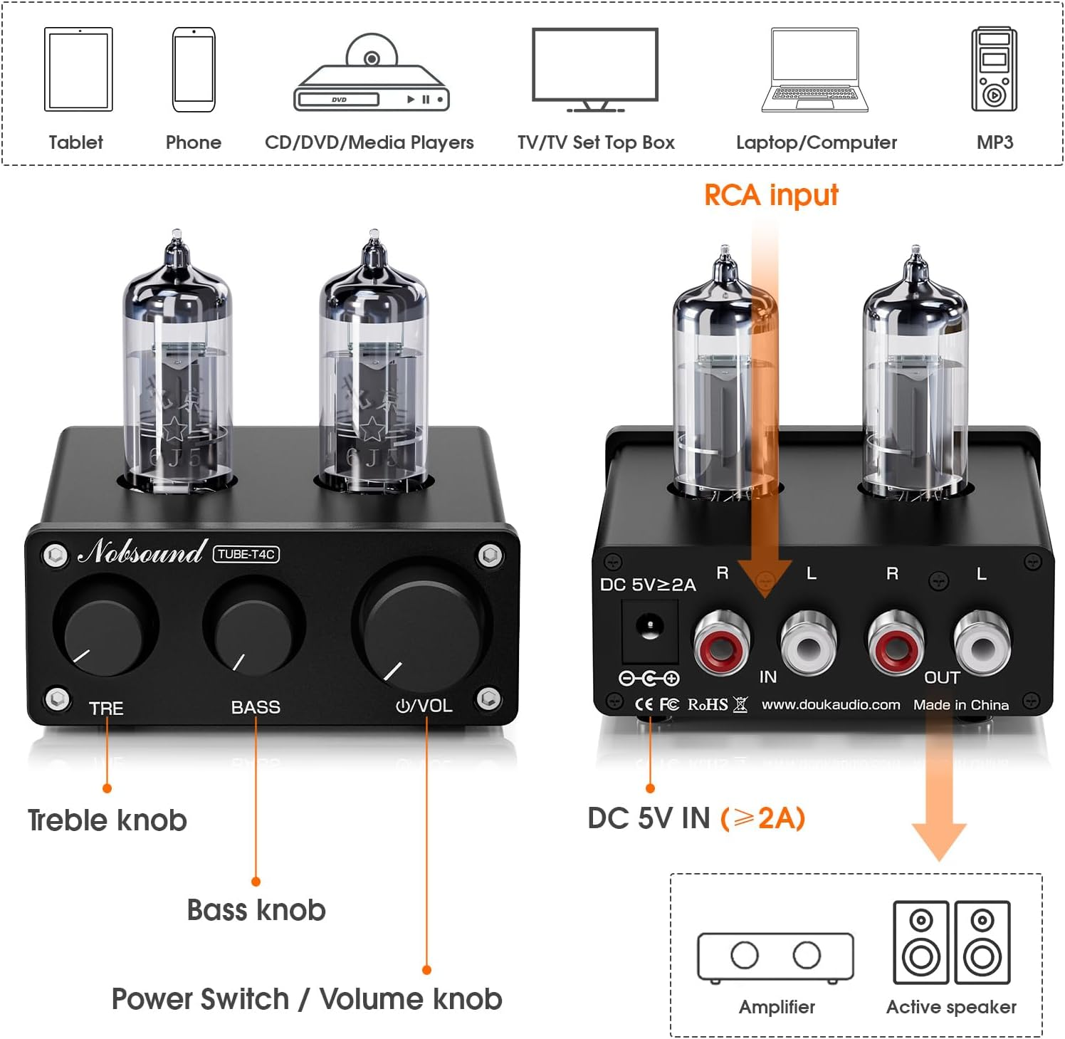 Mini Vacuum Tube Preamp Hifi Stereo Audio Preamplifier W/Treble Bass Control image number 3