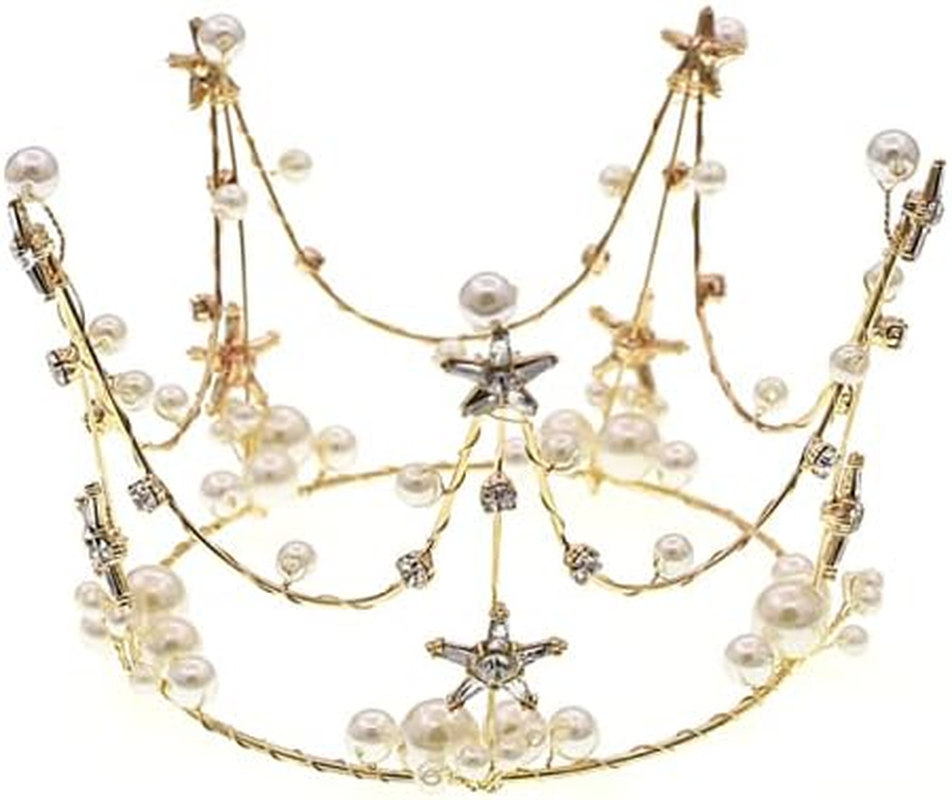 Metal Pearl Crown Cake Topper Tiara Hair Ornament Birthday Party Supplies for Birthday Wedding Princess Theme Party Decor image number 2