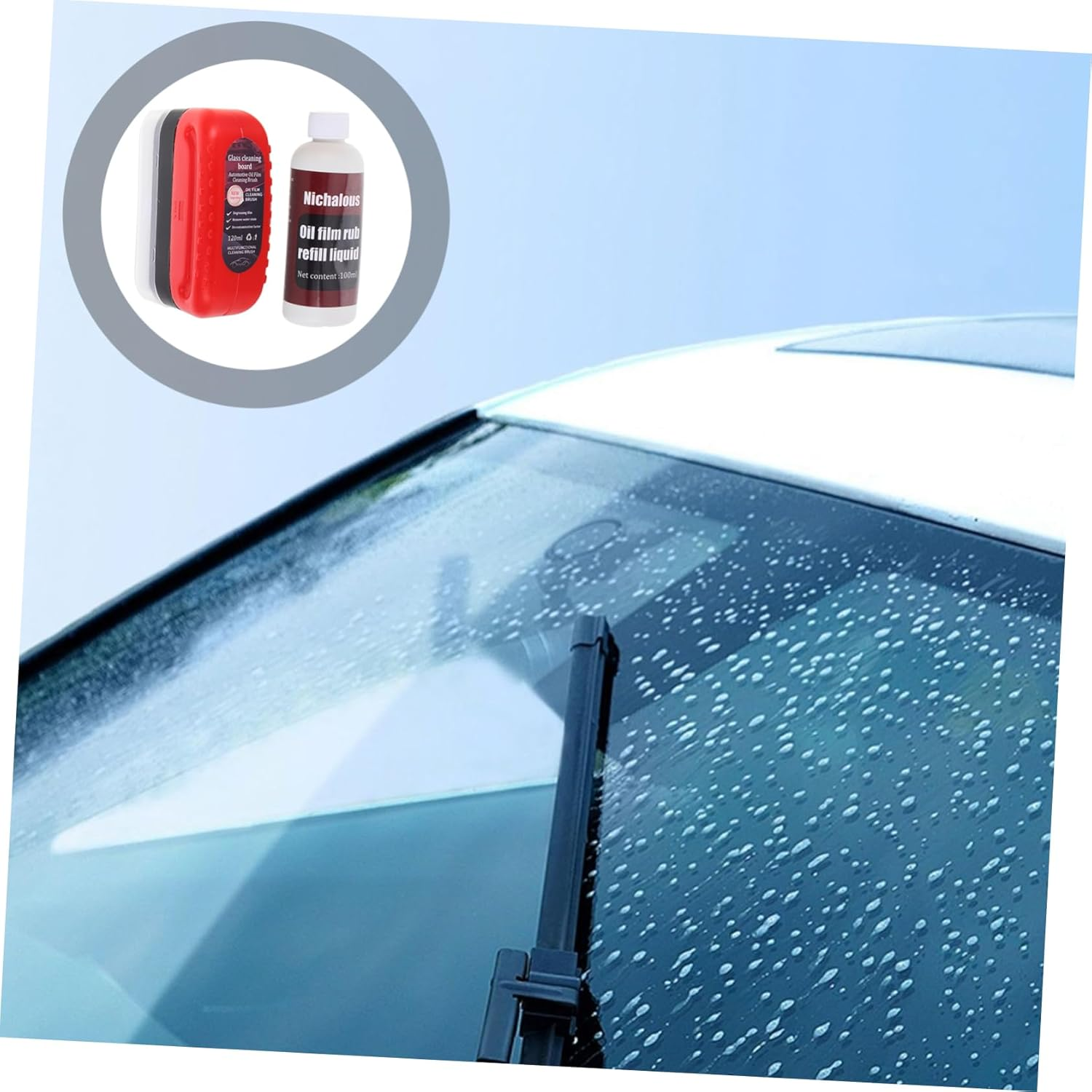 Amosfun Car Oil Film Remover 120Ml 100Ml Refill Automotive Glass Oil Film Cleaner Brush Windshield Car Window Glass Coating Visibility image number 5