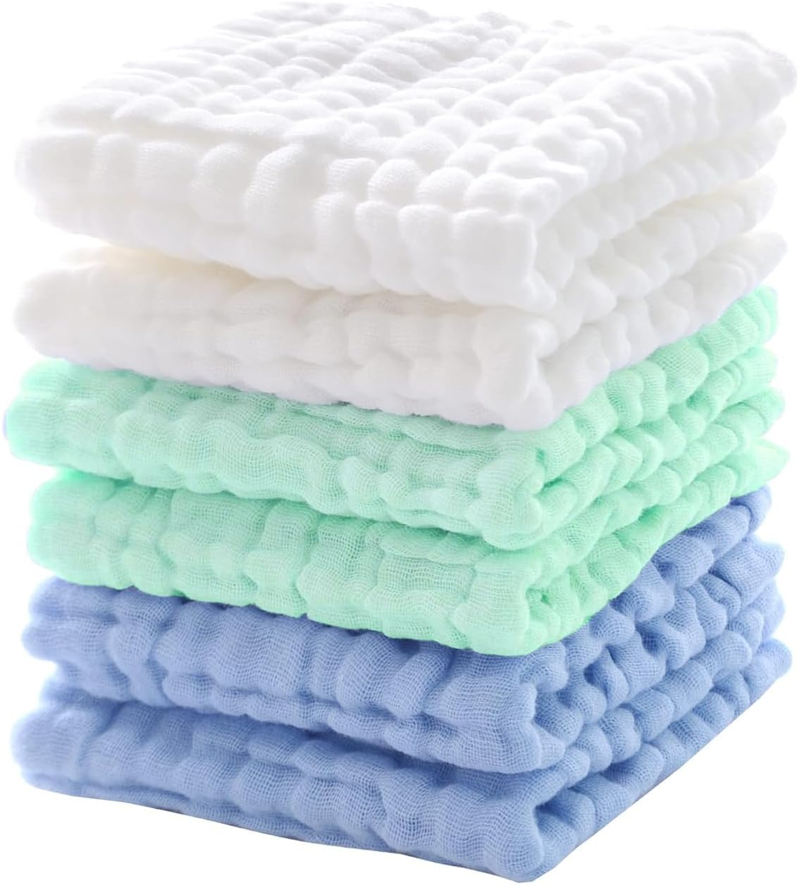 Winreal Baby Washcloths, Soft Muslin Cotton, 6 Pack, White Mint Blue image number 4