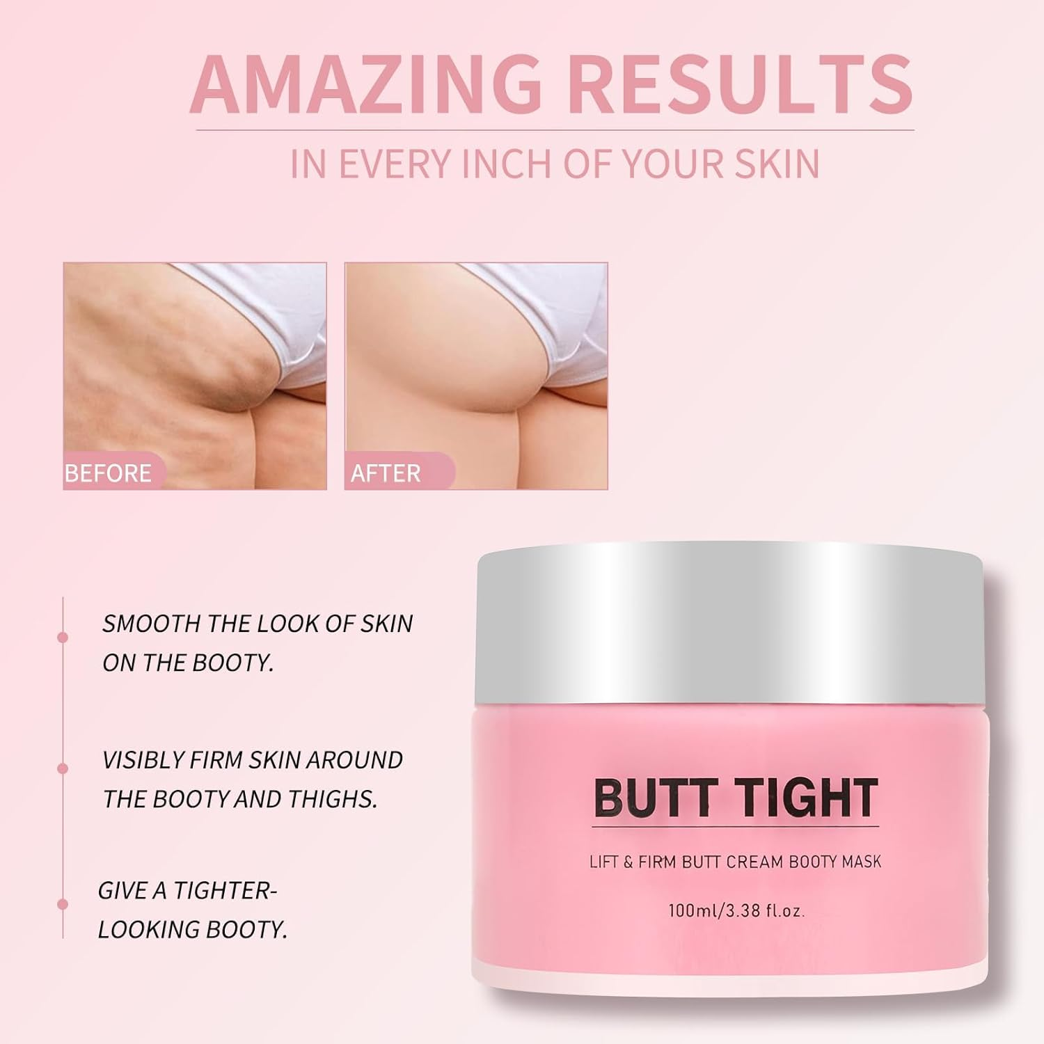 Butt Tight Cream, Tighten and Lift Booty Body Cream, Reduce Look of Loose Crepey Skin, Firm Cellulite Mask for Visible Firmness, Remove Cellulite Appearance, Smooth Sculpt Thighs, Belly Arms, Toning Bum Mask image number 3