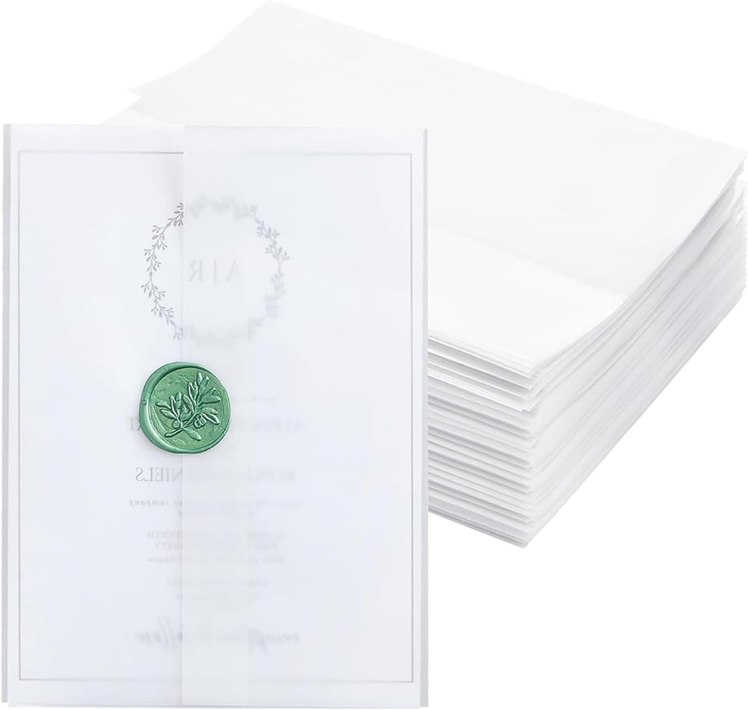 100 Pack Vellum Jackets for Invitations, 5X7Inch Pre-Folded Translucent Vellum Wrap Jackets, Vellum Paper Translucent Paper Envelope Liners for Wedding Baby Shower Birthday Invitations image number 1