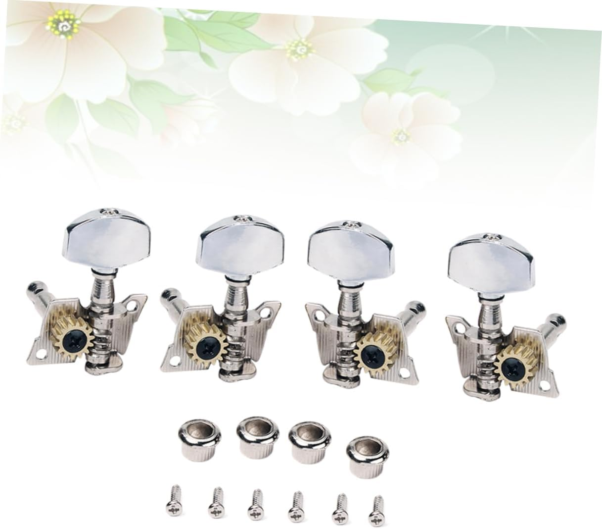 4Pcs Nickel Ukulele Tuning Pegs Machine Heads with Plastic Buttons and Mounting Screws for Beginners and Professional Use image number 1