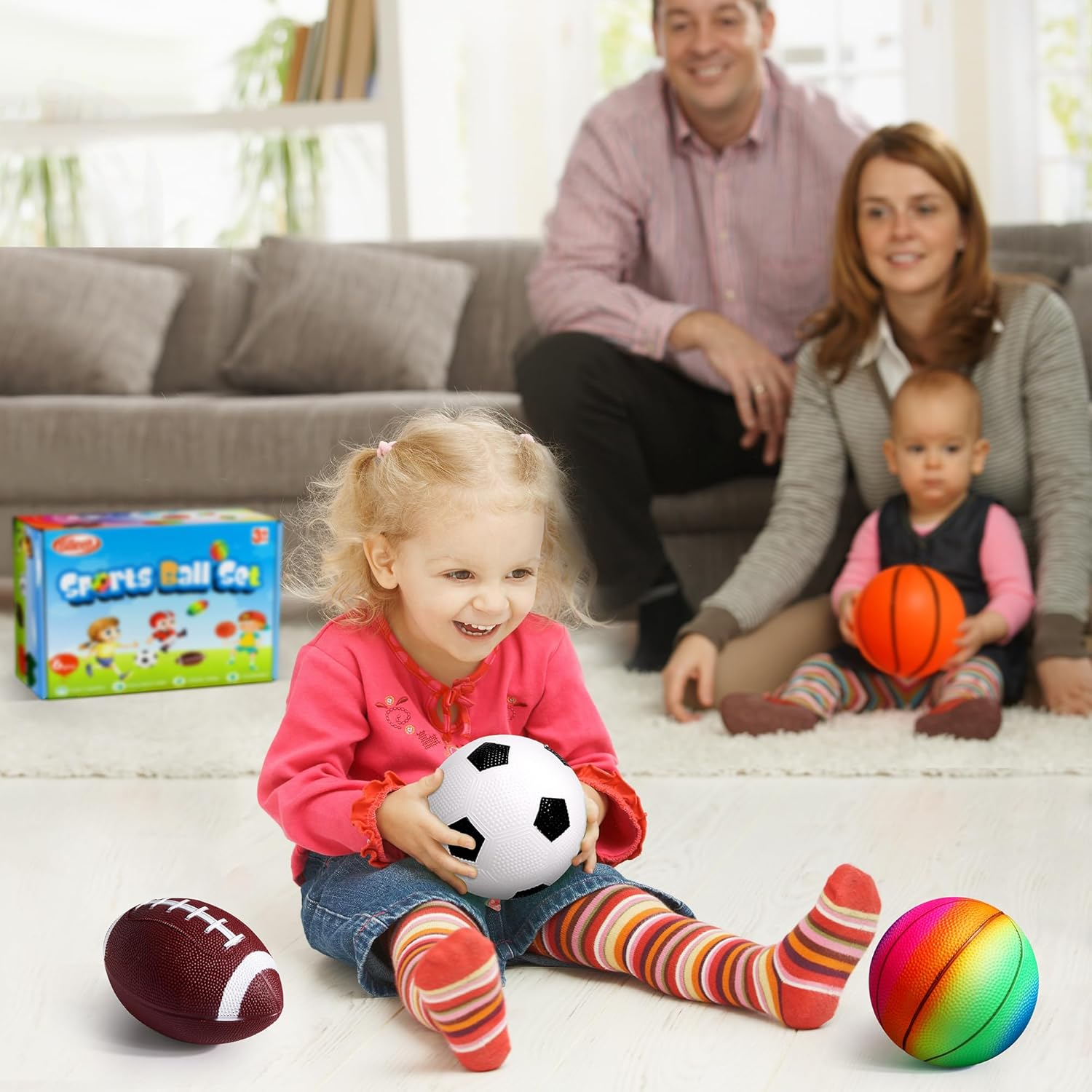 Billeeit Small Sports Balls for Kids Pack of 6, 2 Each of 5" Football, Basketball, Soccer for Playground, Toy Balls Set, Inflatable Multi-Sport Ball Set with 1 Pump for Indoor and Outdoor Activities image number 6