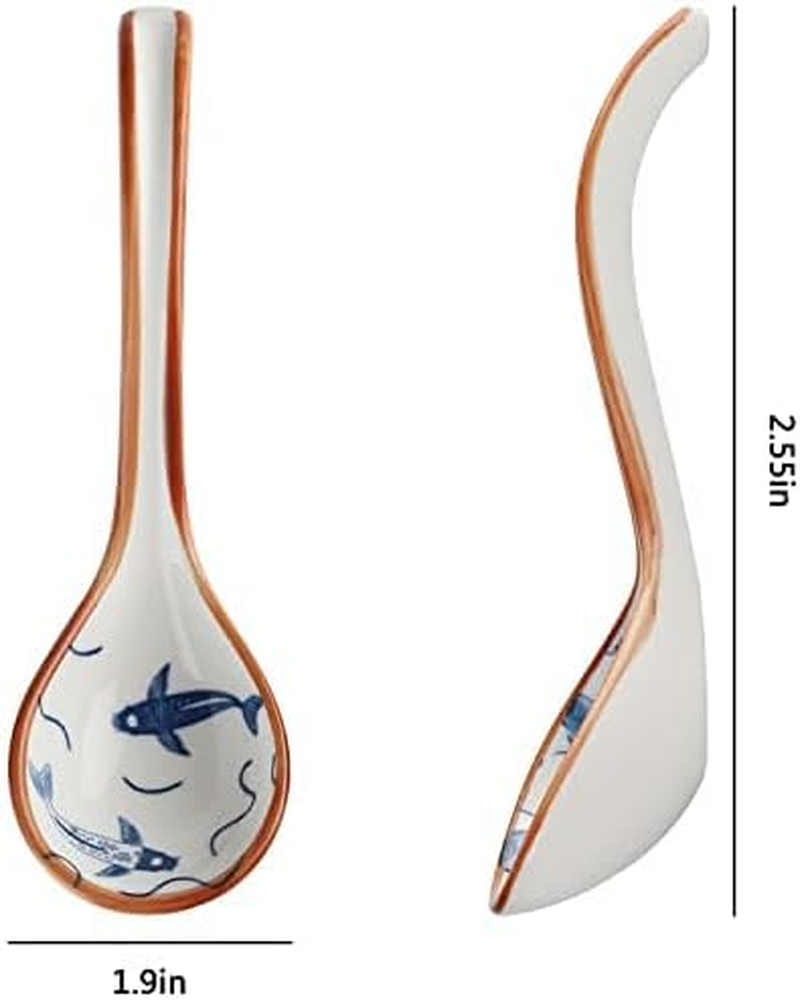 Asian Soup Spoon Ceramic Ramen Spoons Korean Spoons Porcelain Japanese Soup Spoon for Ramen Noodles Pho Miso Dumpling 4Pcs (Style 1) image number 4