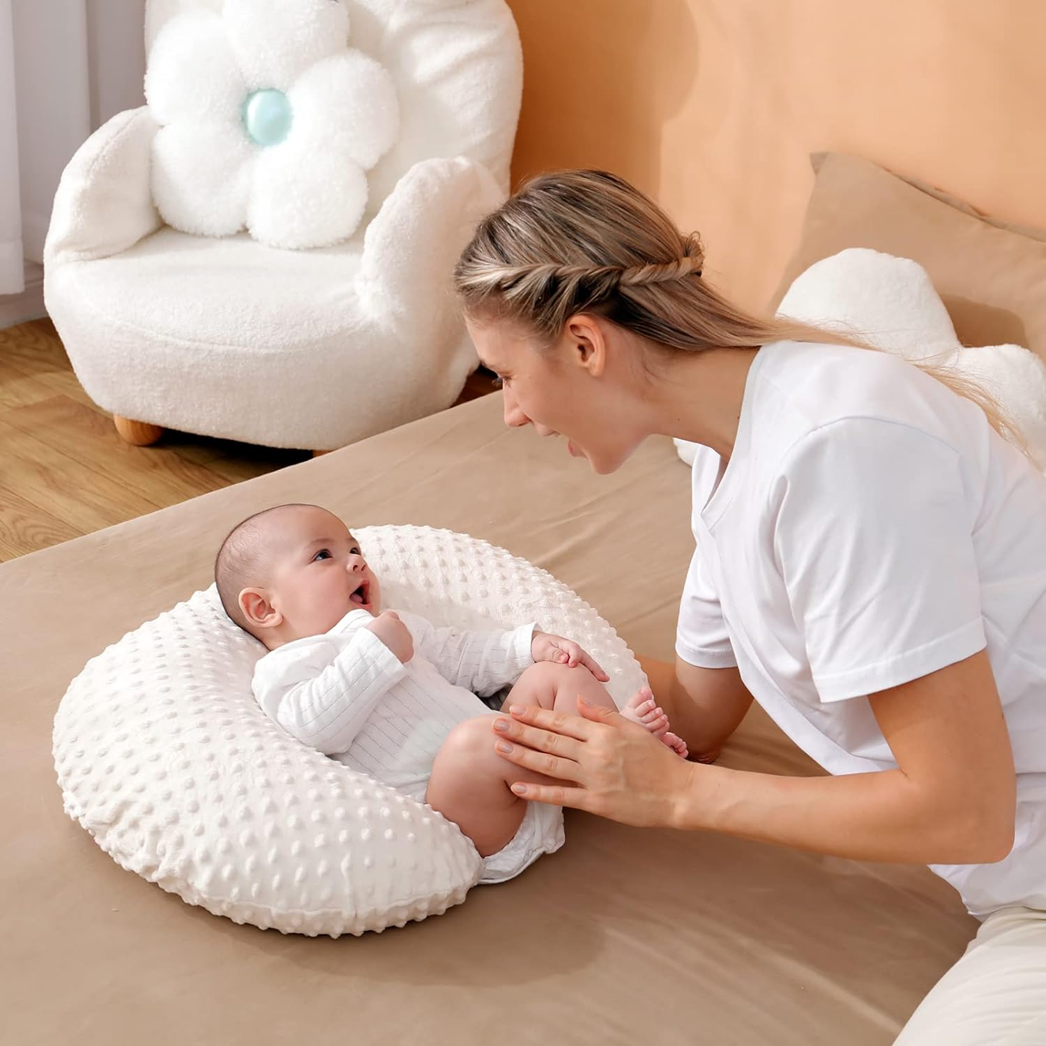 Nursing Pillow and Positioner with Cover for Breastfeeding and Bottle Feeding, Propping Baby, Tummy Time, Baby Sitting Support, Awake-Time Support (Beige, 22" X 17.7" X 5.9") image number 2