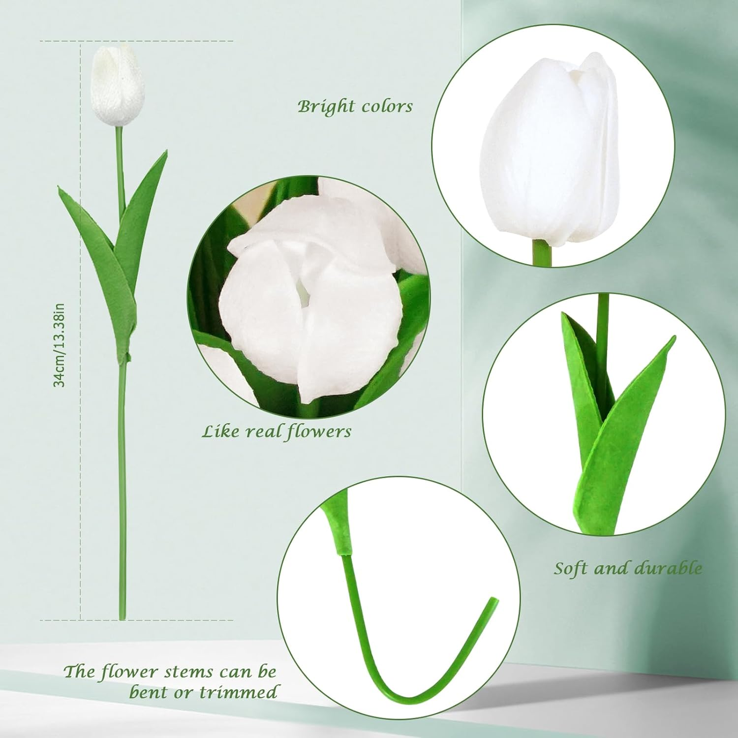 Tulips Artificial Flowers 24Pcs Faux Silk Tulip Real Touch Tulip Fake Flowers Bouquets Arrangements for Easter Spring Flowers Valentine&rsquo;S Day Mother'S Day Flower Gifts Home Table Decor (White)