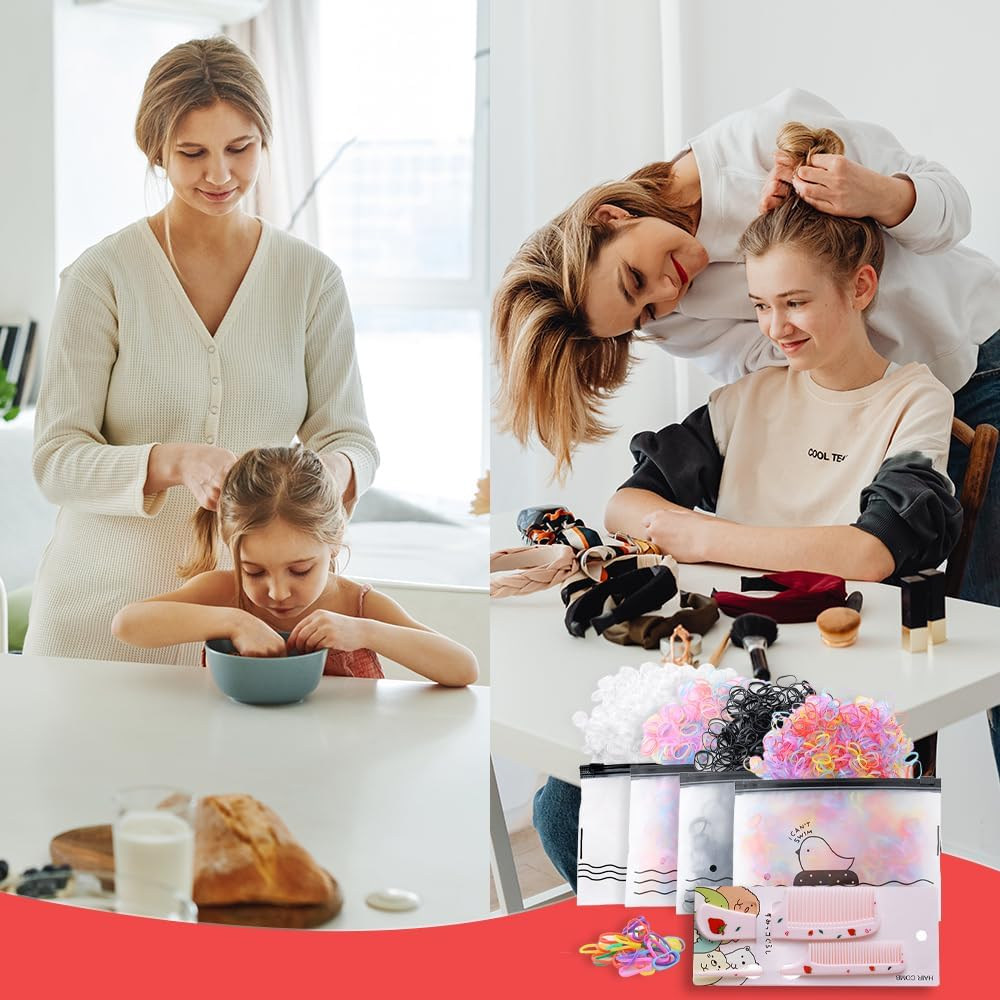 Hair Rubber Bands, 1000 Pcs Elastic Hair Ties Colorful Hair Ties for Baby Kids Girls Hair Elastics Ties for Thin or Thick Hair with 2 Pcs Combs, Multi Color image number 4