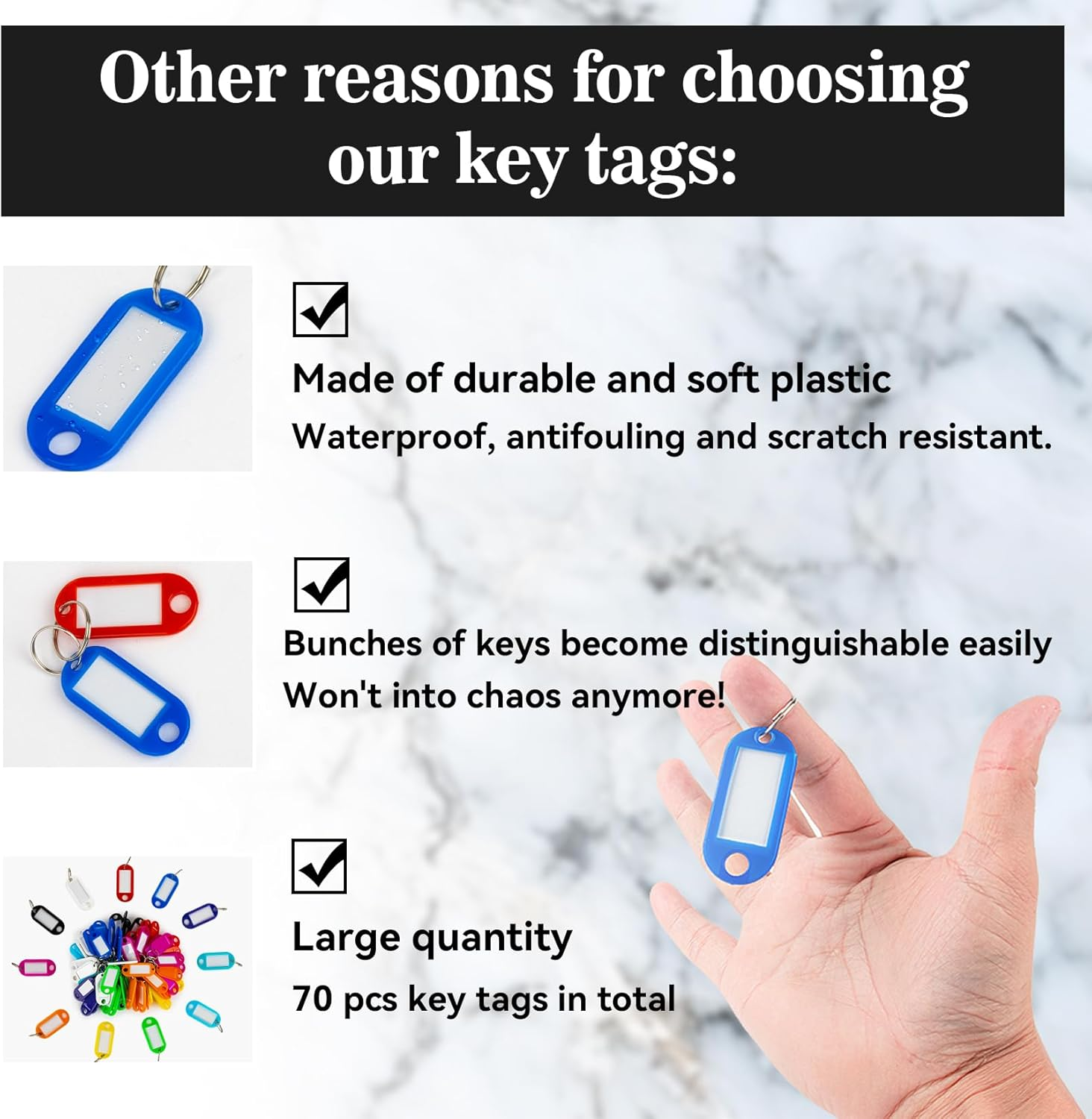 Sukh 60 Pcs Key Ring Tags - Key Tags Plastic 10 Assorted Colours,Identifiers,Name and Labels,Adapt to USB Drive,Pets,Bags Split Ring Window Lucky Line Flexible Colored