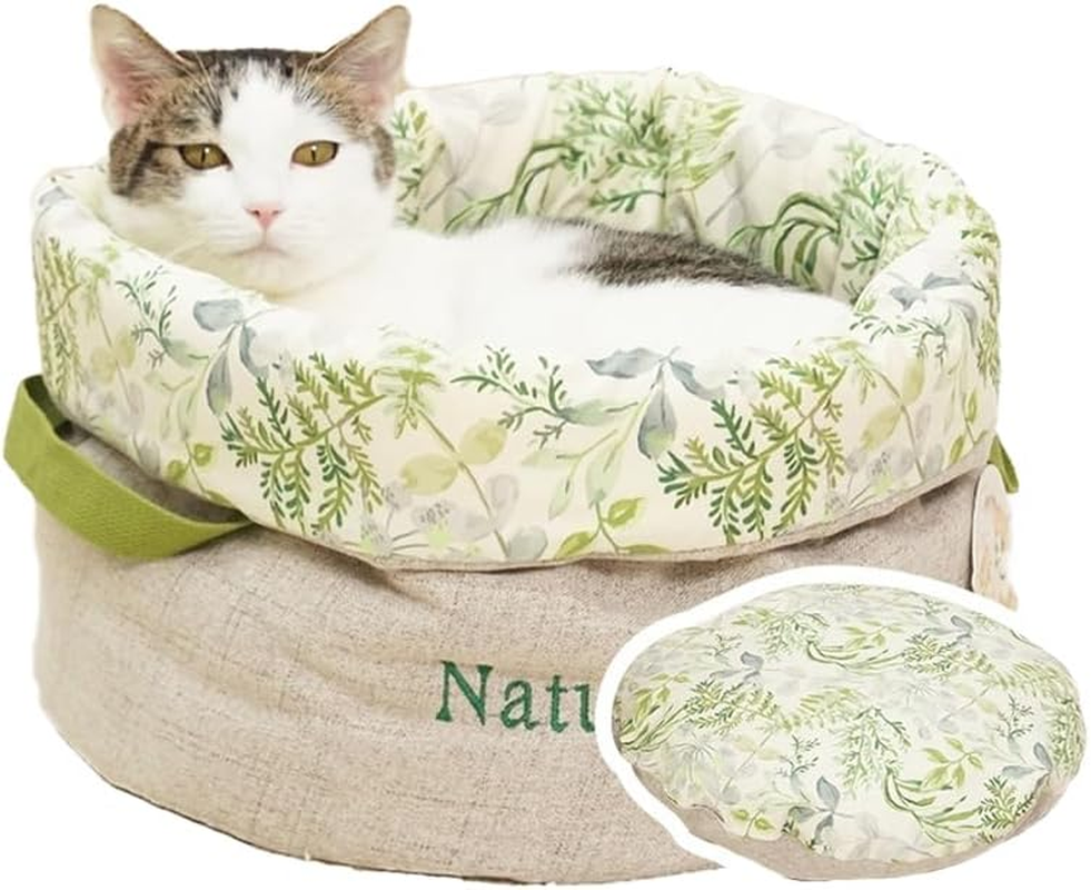 Cat Bed for Indoor Cats,Cat Beds Dual-Sided with Removable Machine Washable Cushion,Pet Bed Foldable Cotton-Linen for Indoor Cats & Dogs,Soft & Durable image number 1