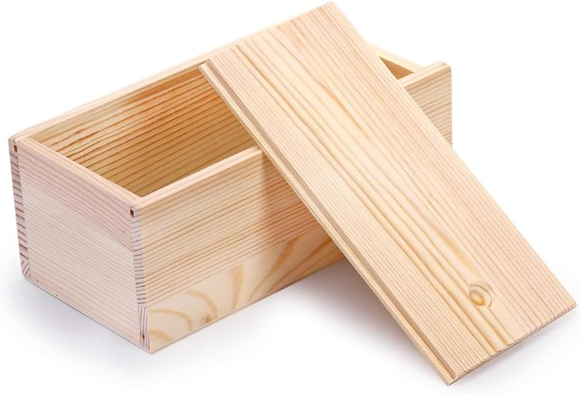 4 Pack Unfinished Wood Storage Box with Slide Lid, Vintage Keepsake Case Cards Container Small Gift Box for Art Hobbies, Fine Workmanship image number 6