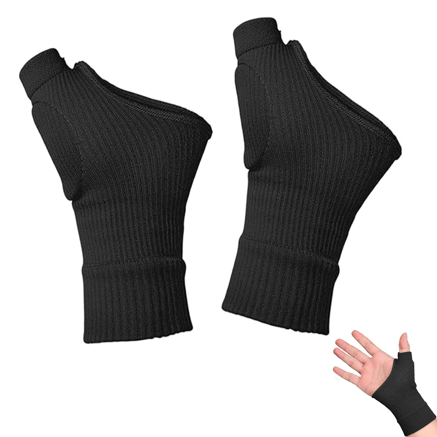 Roczential Gel Thumb Brace 1 Pair Wrist Support Compression Gloves Breathable Wrist Brace for Arthritis Pain Relief Protector Support Compression Arthritis Gloves for Carpal Tunnel Tenosynovitis (Black) image number 1