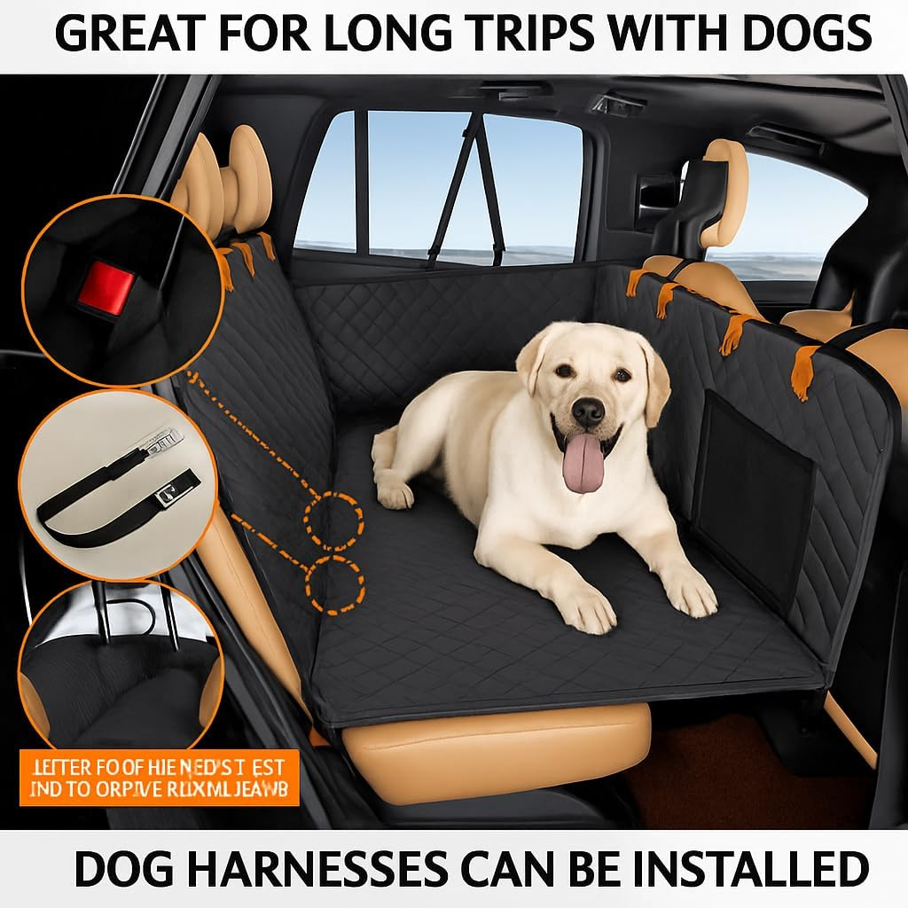 Dog Car Seat Cover for Back Seat &ndash; Waterproof Car Accessories for Dogs, Hard Bottom Hammock Protector, Non-Slip Mat, Car Seat Covers Interior, Pet Travel Bench &ndash; Pawliner (132 X 160 Cm) image number 4