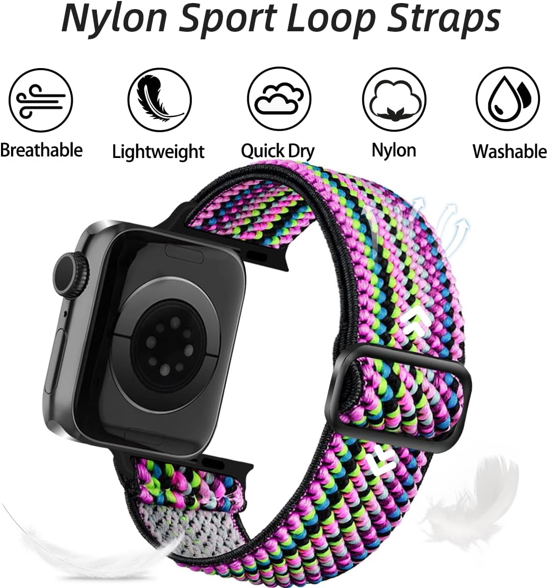 Chinbersky 5 Pack Watch Straps Compatible with Apple Watch Strap 38Mm 40Mm 41Mm 42Mm 44Mm 45Mm, Braided Elastic Stretchy Nylon Sport Solo Loop Band Replacement Straps for Iwatch Series 7/6/5/4/3/2/1 image number 4