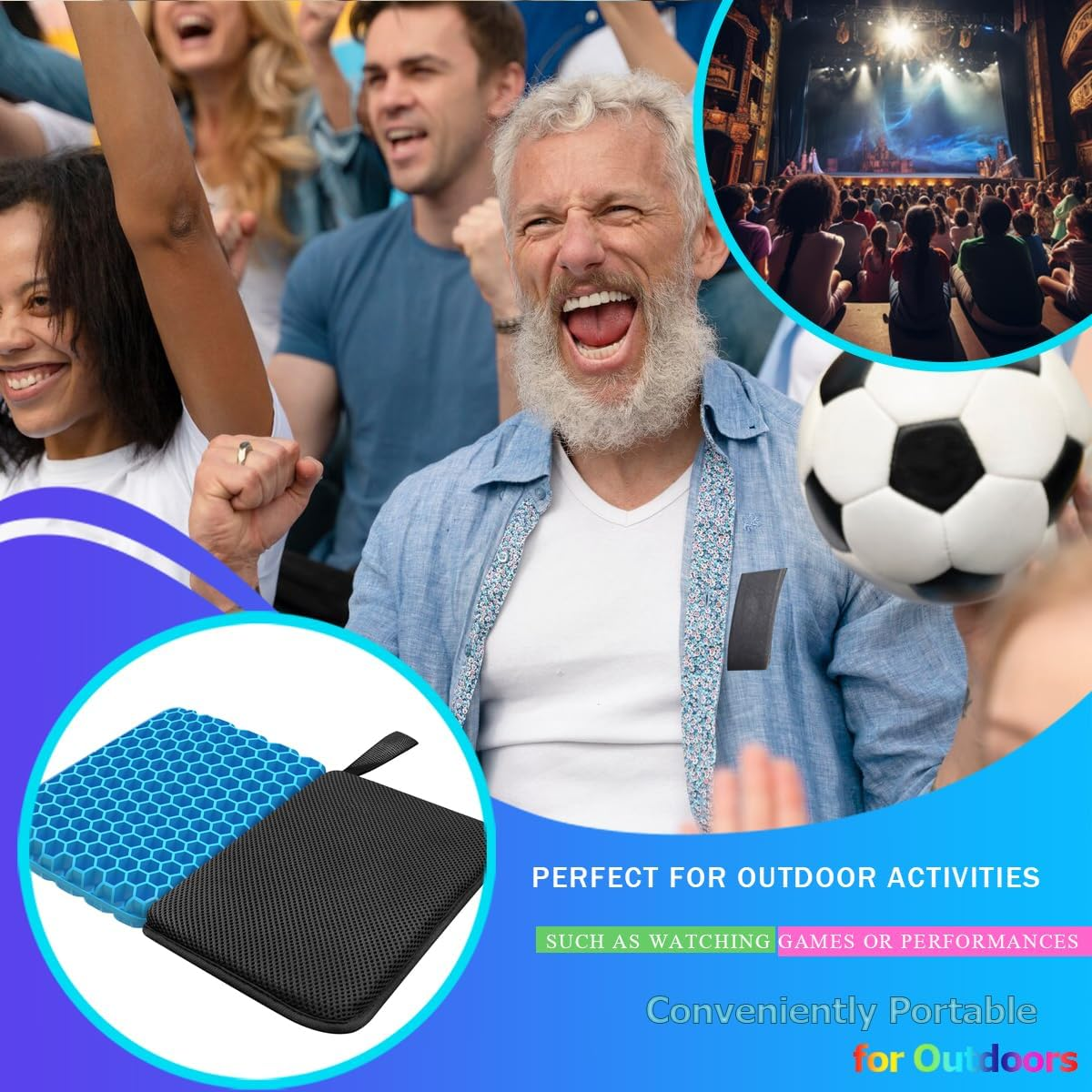 Small Foldable Seat Cushion 1.15-Inch Thick, Portable Gel Seat Cushion for Pressure Relief, Light Portable Seat Cushion for Travel Seat Cushion, Foldable for Easier Storage (Black) image number 2