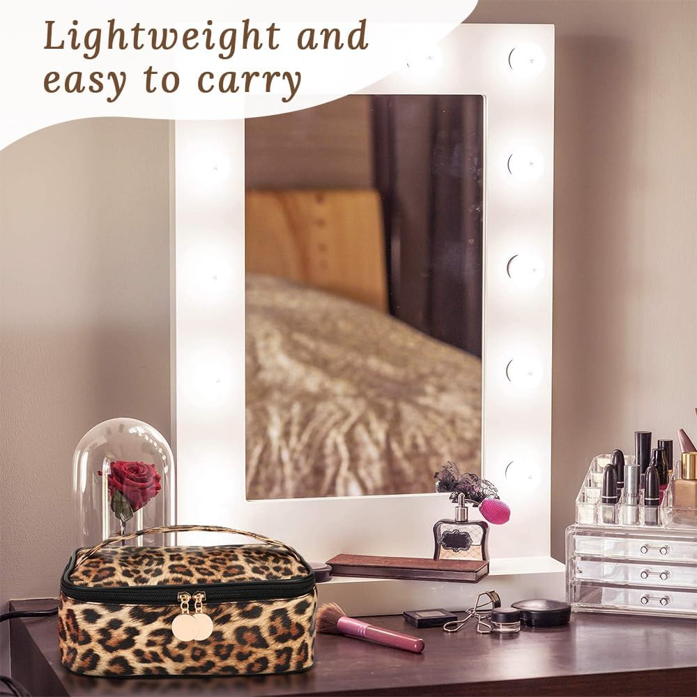 3-Piece Leopard Print Cosmetic Bag Set, Cheetah Print Portable Travel Cosmetic Bag, Multifunctional Women'S Handbag, Waterproof Storage Box with Zipper, Large-Capacity Toiletry Storage Box image number 3