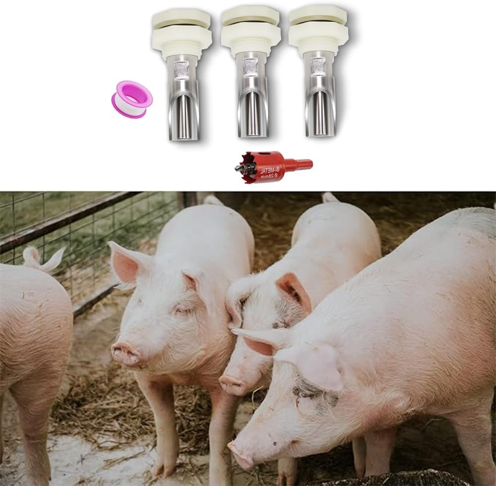 3 PCS Pig Nipple Waterer for Barrel Kit,Automatic Pig Waterer System, Stainless Steel Pig Waterer Drinker Feeder with Water Tank Connectors,For Hog Goat Sows Piglets image number 1