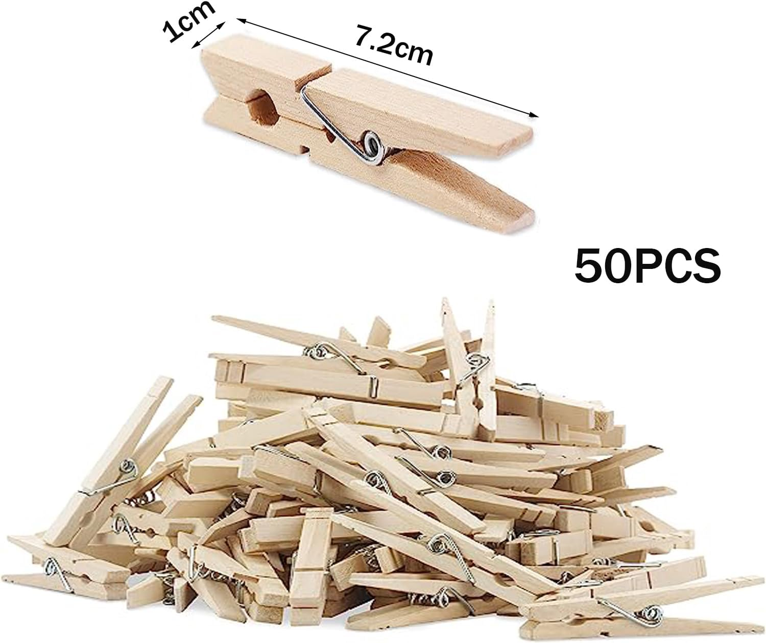 Yqkangzhu 50Pcs Wooden Clothes Pegs, 7.2Cm Large Clothes Pins, Strings Laundry Clothespins, Photo Paper Clips, Heavy Duty Drying Clothes Rack, Storage Clip for Hanging Cards Picture Arts Decoration