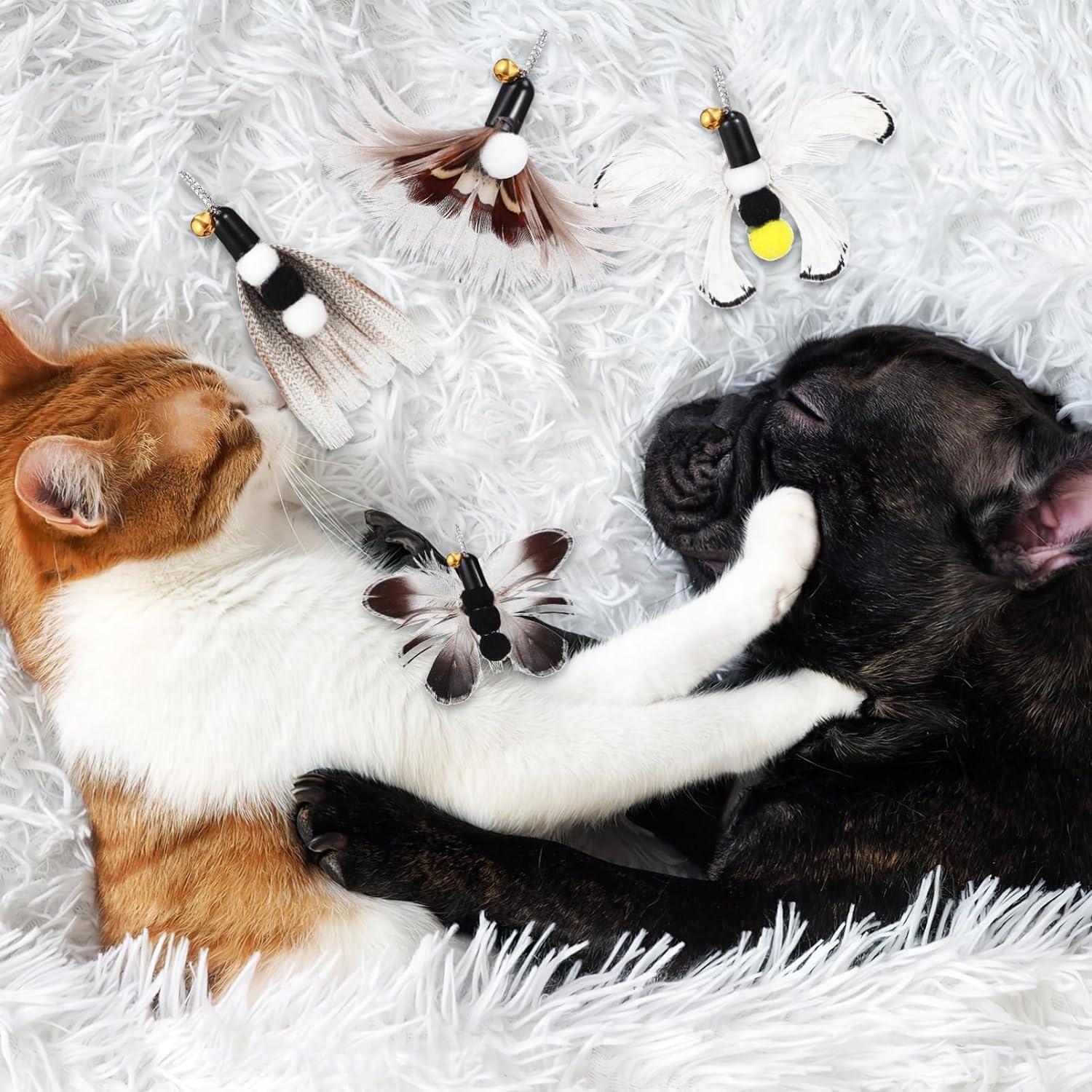 7 Pcs Toys Cat Wand Replacement Insect Feather Toys Cat Wand Attachments Toy Wand Refills with Bell Interactive Toy Cat Teaser the Feather Cat Toys for Playing Catcher and Exercising (7Pcs) image number 2