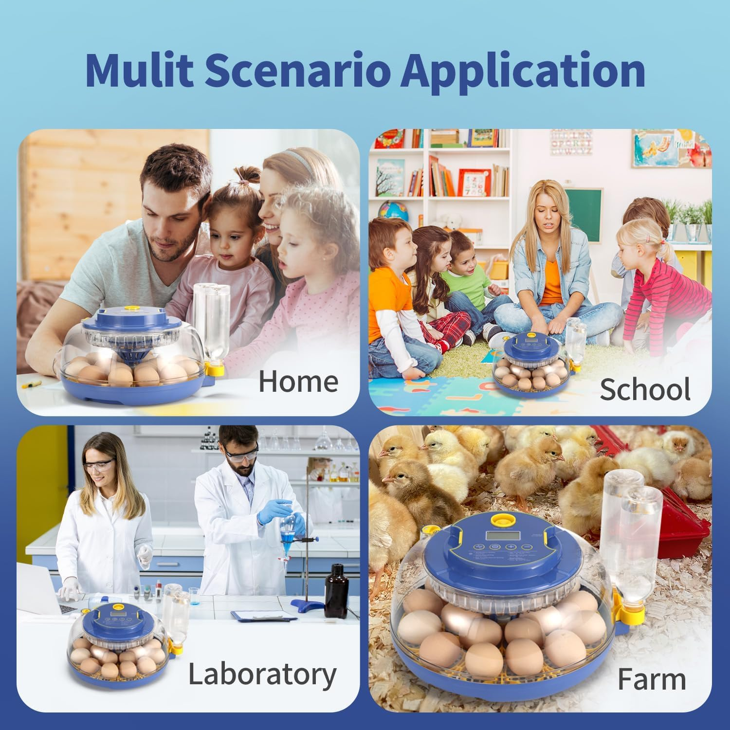 18 Eggs Incubator Hatcher Automatic Double Layer Hatching Machine for Chicken Duck Quail Bird Goose Turkey with Auto Turner Water Adding LED Candler (Blue)