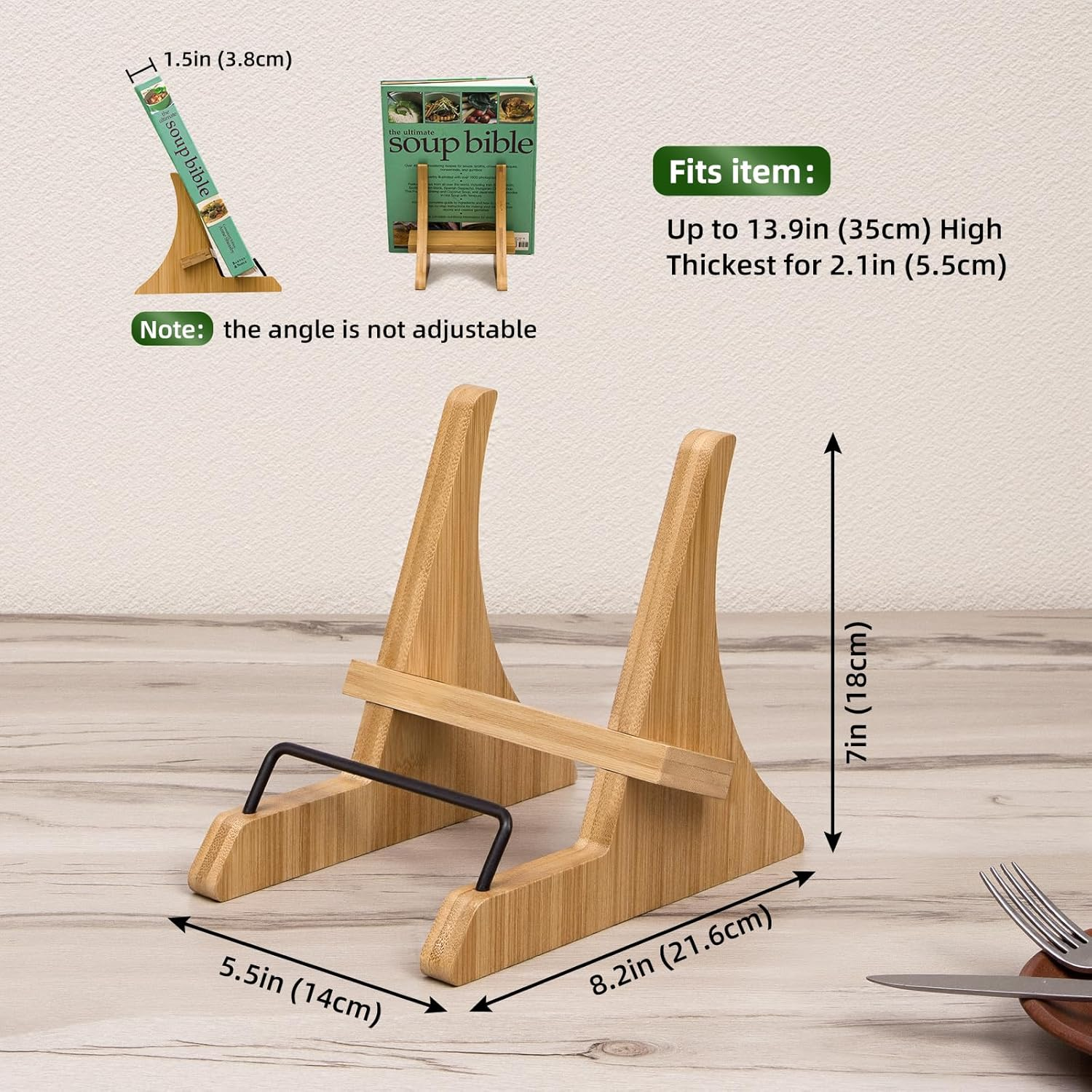 PUERSI Cookbook Stand for Kitchen Counter, Bamboo Cookbook Holder, Wooden Cook Book Stand for Kitchen, Recipe Book Holder - New Patented Design