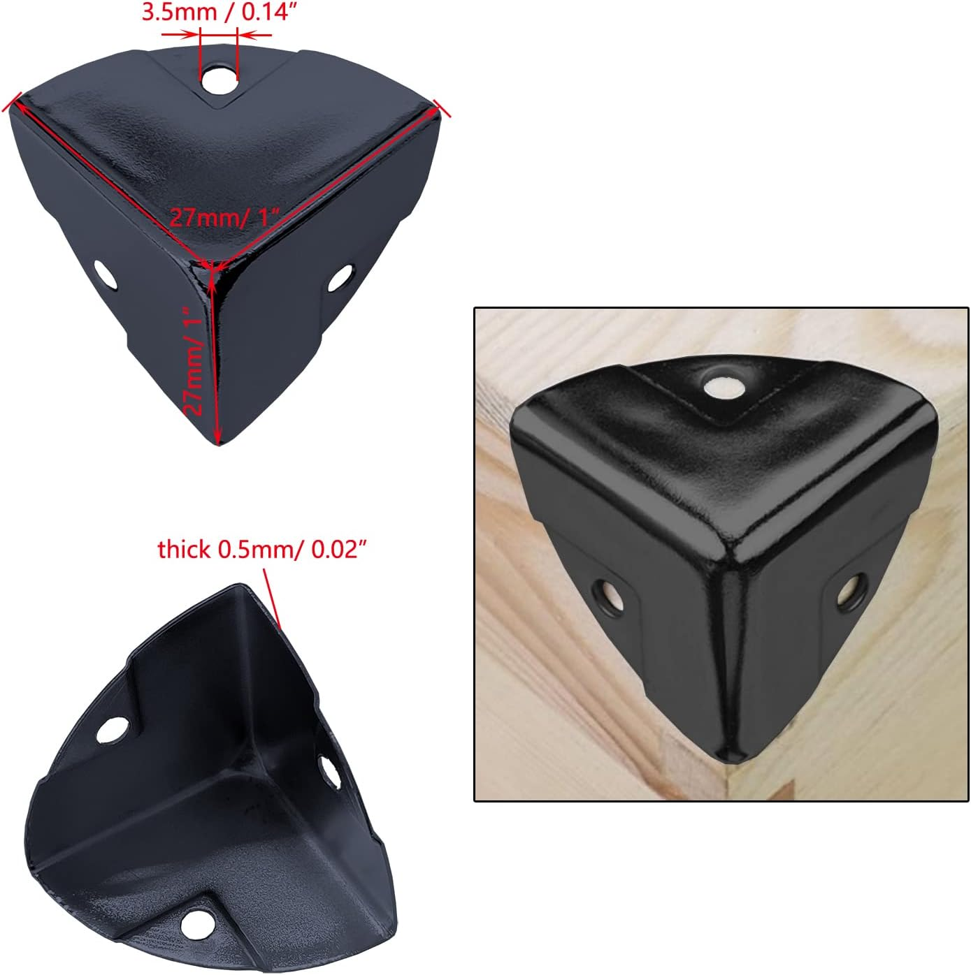 20Pcs Black Corner Brace Decorative Protectors Wrap Angle Edge Guard Cover Brackets 27Mm for Wooden Case Trunk Box Flightcases (1.1"&times;1.1"&times;1.1") image number 4
