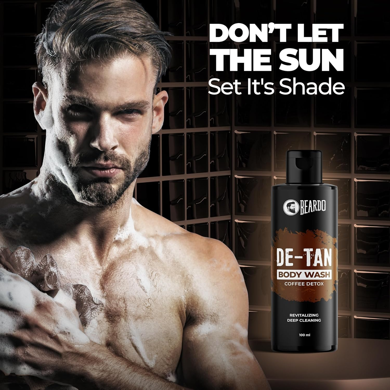 Beardo De-Tan Body Wash for Men, 100Ml | Tan Removal and Caffeine Body Wash | Detan with Coffee & Aloe Extracts | for Body & Face | Refreshing Fragrance