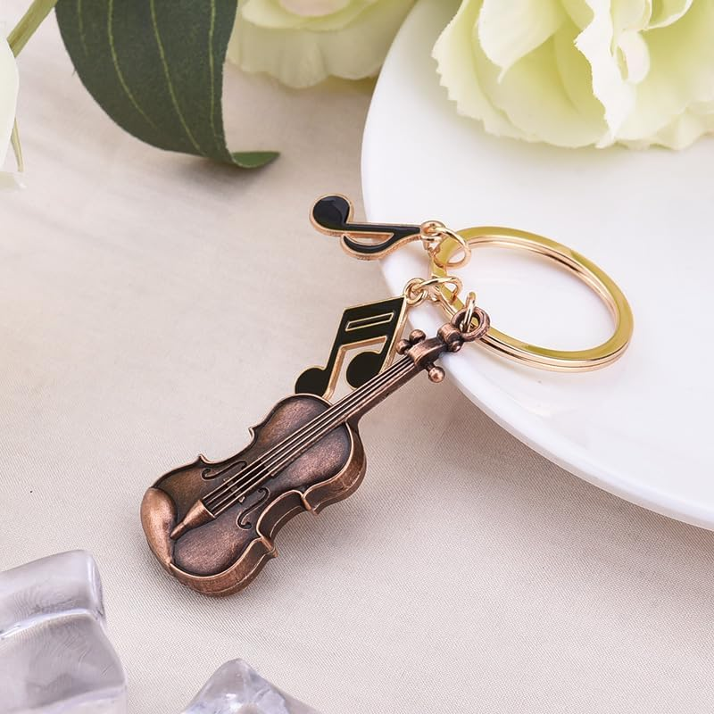 Retro Violin Musical Note Keychain for Music Lover Musicians Red Metal Keyring for Concert Fans Violinist Thank You Birthday Gifts for Backpack Decor Cello Musical Instrument Keyring image number 1