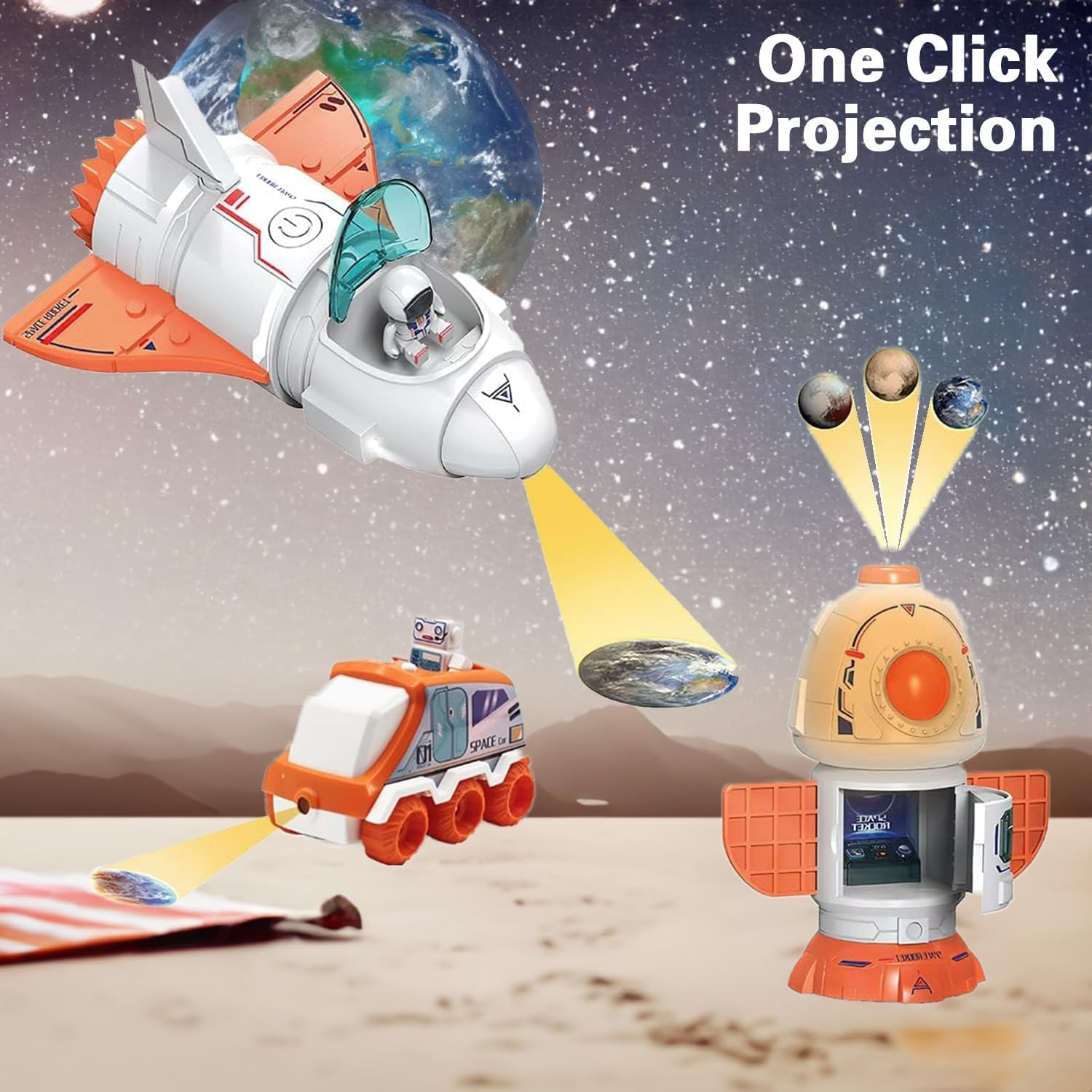 Space Toy for Kids Rocket Ship Toys with Space Shuttle, Astronaut Figures, Space Rover, Spaces Station, 5 in 1 Spaceship Toy for Boys 3-8, Aerospace Model Space Figure Toys with Sound & Lights image number 6