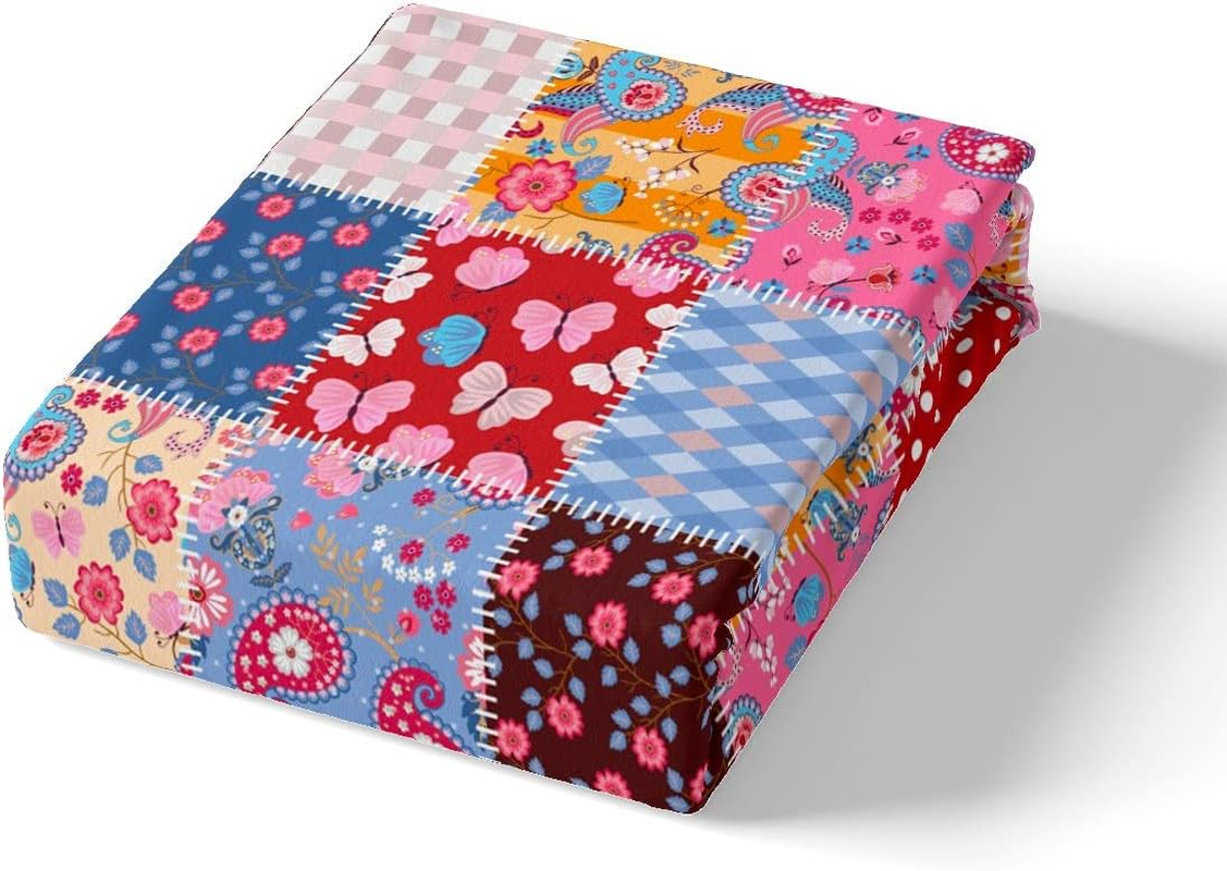 Manfei Floral Grid Patchwork Duvet Cover Set S Size, Vintage Paisley Flowers Dots Stripes Check Comforter Cover Romantic Boho Style Bedding Sets Children Girls Women Colourful Rustic Quilt Cover image number 4