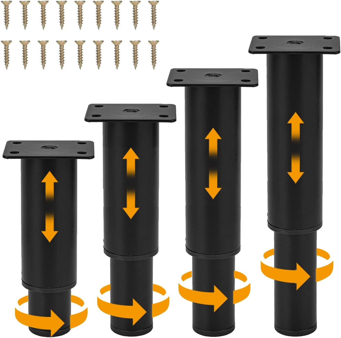 EDINNO Adjustable Furniture Legs, 4 Pcs Retractable 12-18 Cm Adjustable Metal Furniture Legs, Table Legs with 18 Screws, Modern Metal Sofa Legs, Suitable for Kitchen, Sofa, Table, Chair, Household image number 4