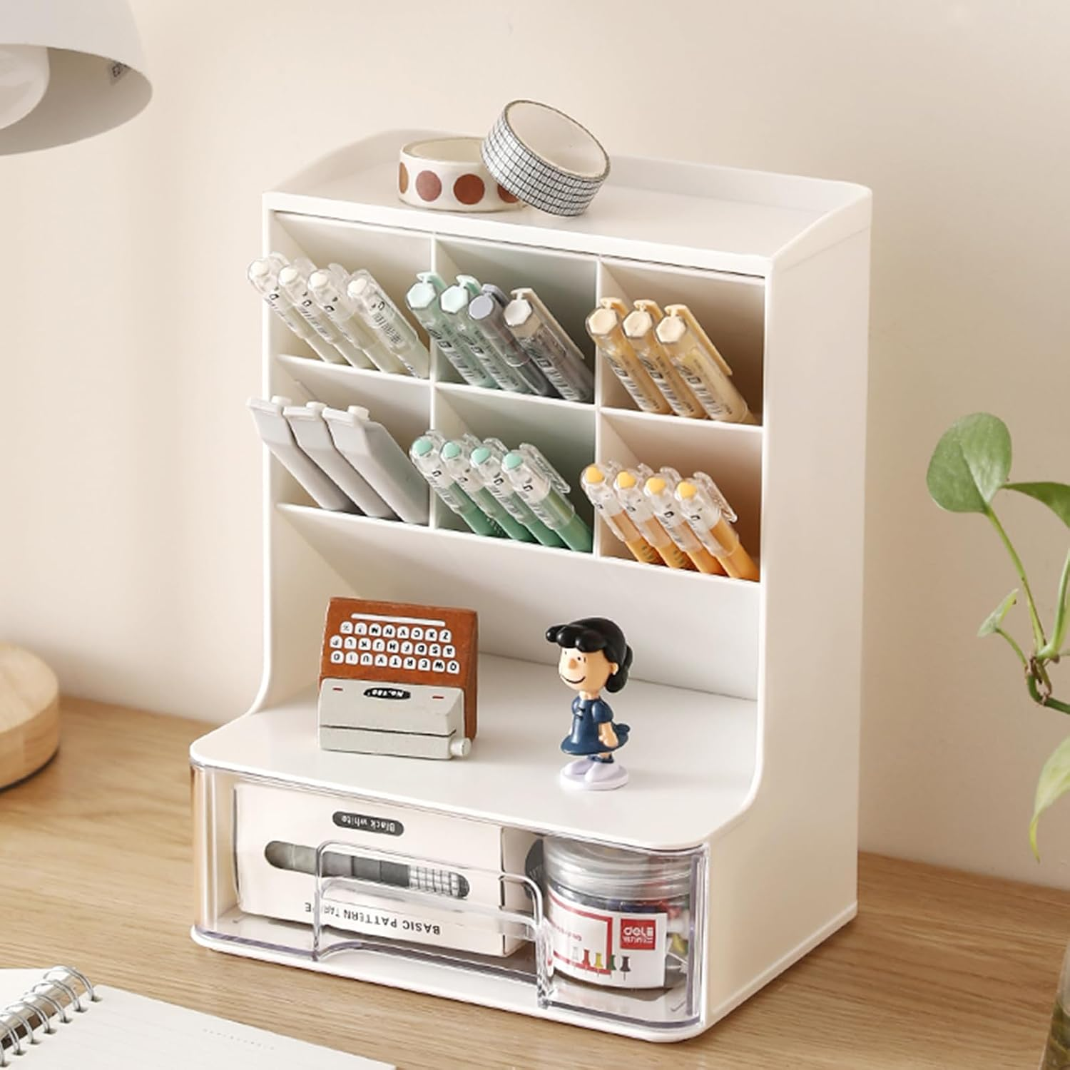 Enliansgo Desk Organizer Office Desktop Organizer with Drawer, Multi-Functional Pencil Organizer, Desk Organizers and Accessories for Office Art Supplies, Desktop Stationary Organizer Caddy (White) - Green image number 7