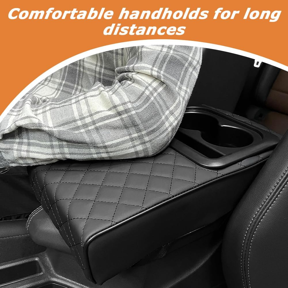 Car Armrest Cover, Universal Centre Console Leather Pads, Car Box Pad with Cup Holder and Organizer, Memory Foam Armrest Box for Vehicles, Auto Center Console Armrest Pillow Pad, Black image number 3