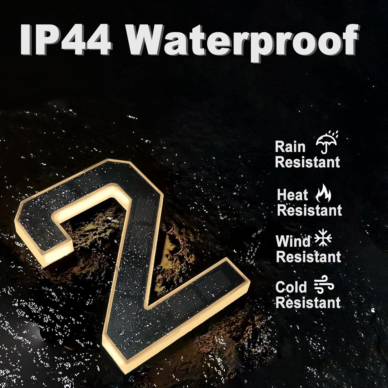 CARPESUN Solar House Number Illuminated for Outdoor Use Waterproof Illuminated House Number Sign Solar House Number Light Black Large - Height 23 Cm (5-Black, 23 Cm) image number 3