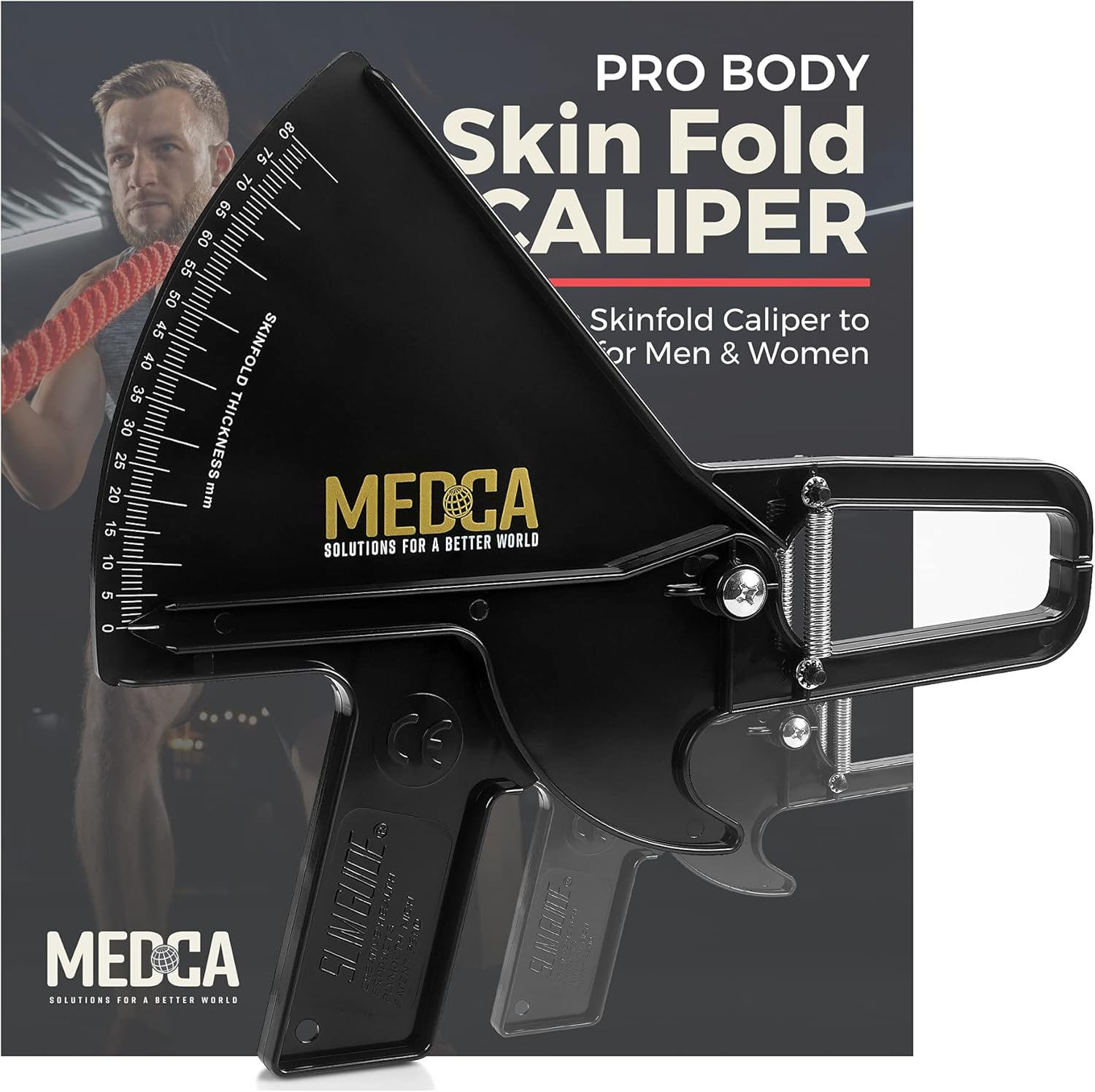 Pro Body Skin Caliper - Handheld BMI Measuring Tool - Accurate Skinfold Caliper Measures Fat for Men and Women, for Monitoring Fitness and Weight Loss Goals, Instructions and Body Fat Chart, Black image number 1
