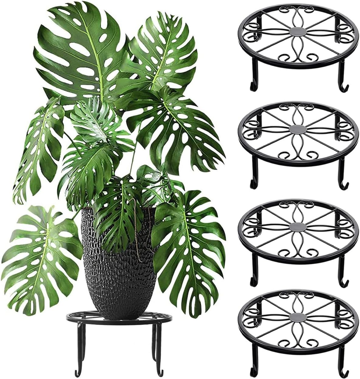 TOMVAES 4 Pack Metal Plant Stand, Heavy Duty Black Iron Potted Stand Holder, Indoor Outdoor Plant Holder Support Rack for Planter Flowerpot Patio Garden image number 3