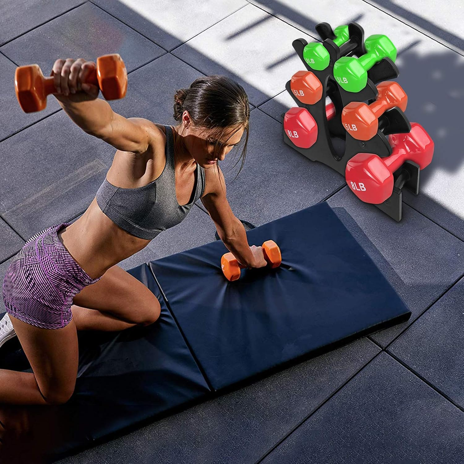 Small Weight Rack for Dumbbells - 3 Tier Dumbbell Rack Stand, Compact Weights Organizer Designed for Child Women Home Gym Exercise (1-5 LBS) image number 1