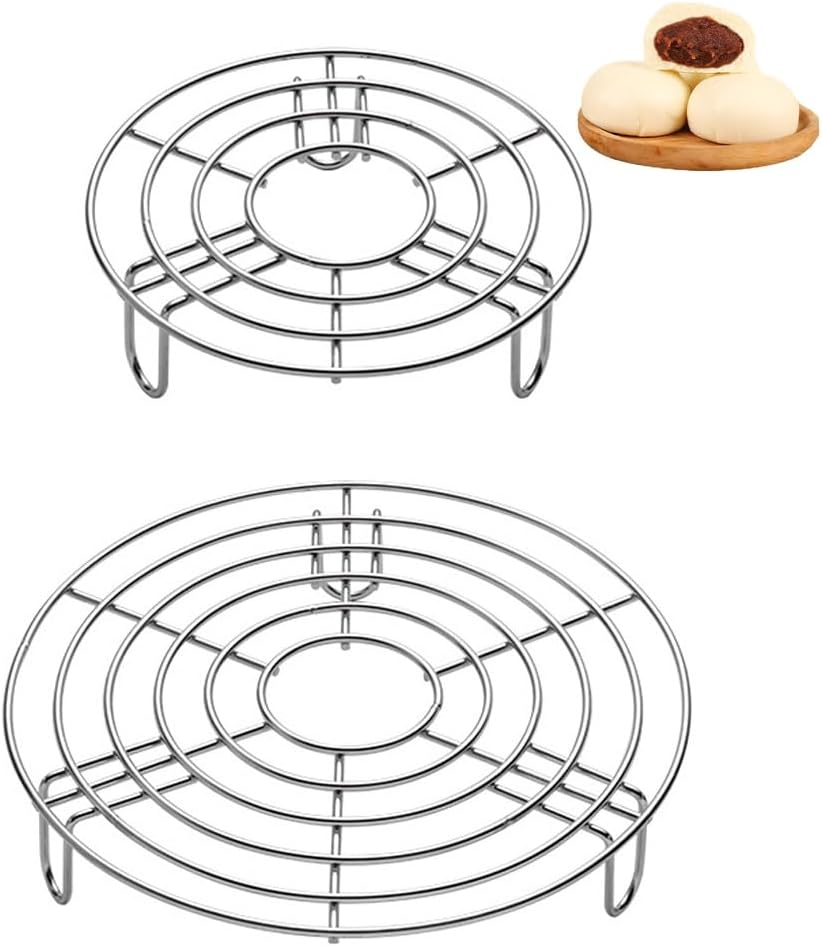2 Pcs round Steam Rack, Tall Trivet Rack Stand Microwave Rack Tray, Stainless Steel Roasting Rack Multi-Purpose Cooking Cooling Racks Stand Steaming, Pressure Cooker round Cake Pan Oven(20.5Cm,14.5Cm) image number 3