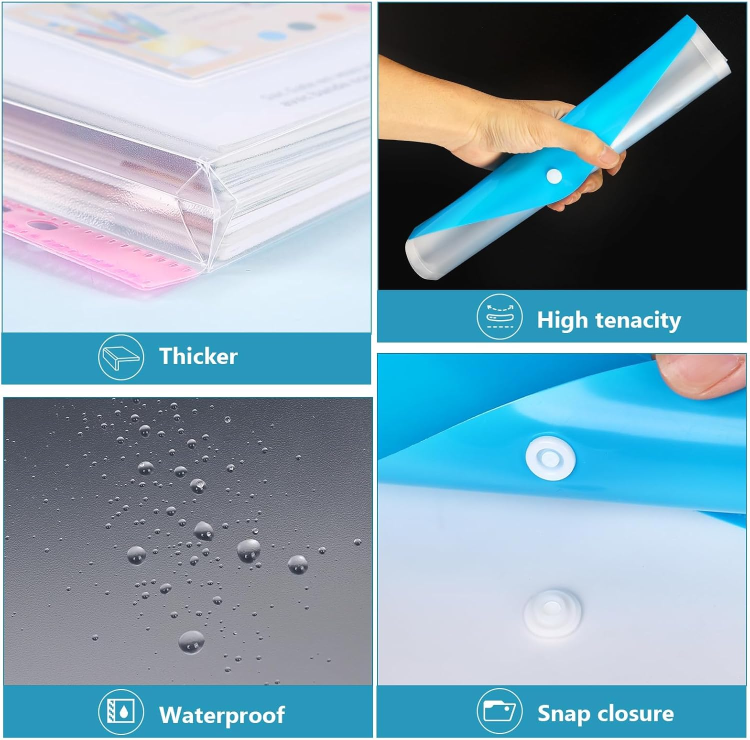 Plastic Wallets A4 Punched Pockets, 12 Pack 11 Holes Expandable Binder Folders for 2/3/4 Ring Document Pouch with Snap Button Label Loose-Leaf Transparent for Office School Home (Assorted Colours) image number 1