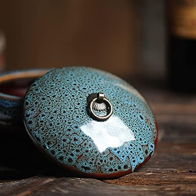 Ceramic Ashtray with Lids Windproof Cigarette Ashtray for Indoor or Outdoor Use Ash Holder for Smokers Desktop Smoking Ash Tray for Home Office Decoration (Blue-X) image number 1