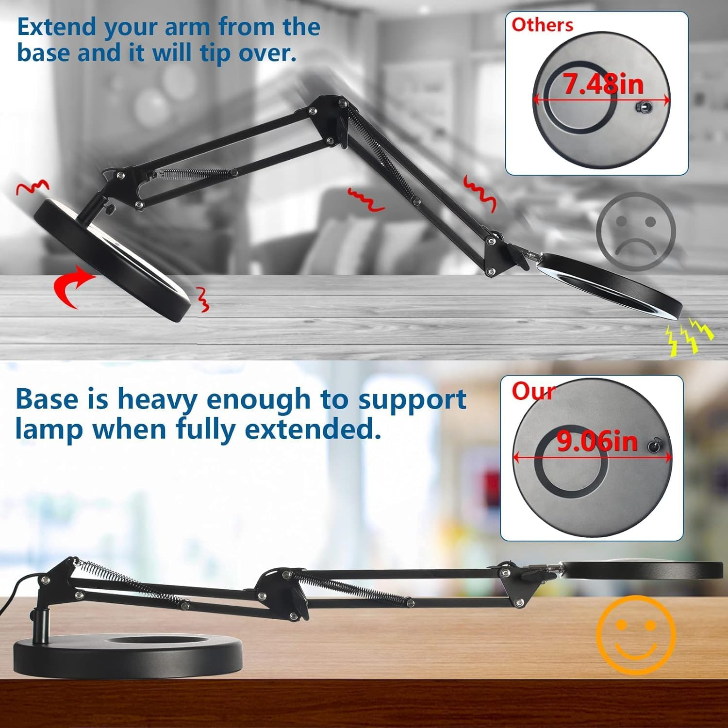 10X Magnifying Glass with Light and Stand, Magnifying Led Desk Lamp, Adjustable Color and Brightness Reading Light Ring Light for Repair, Crafts, Soldering (Black, round Base & Clamp) image number 3