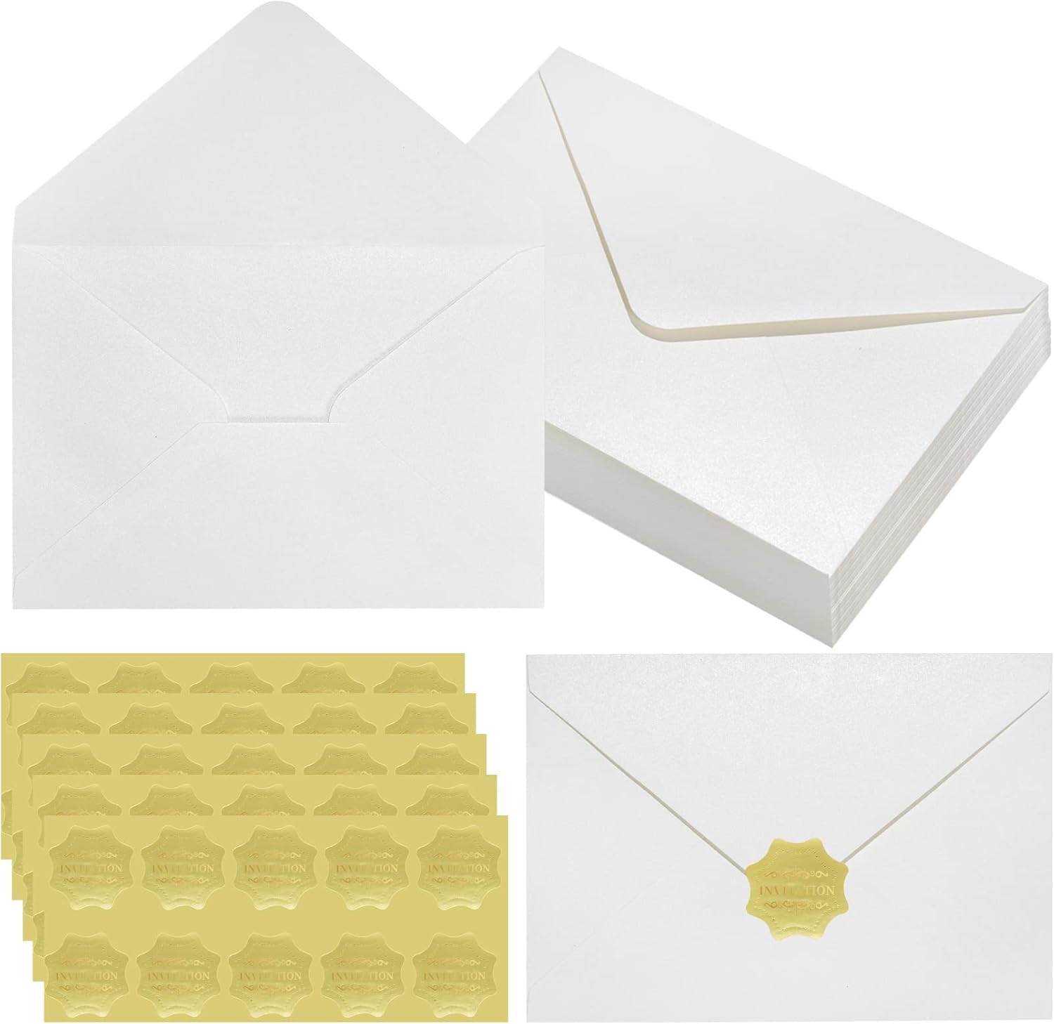 50Pcs A7 Pearl Envelopes Wedding Envelopes, Perfect for 5 X 7 Inch Wedding Invitation Cards Graduation Birthday Greeting Cards Thank You Cards Pearl Paper Luxurious (Pearl Ivory)
