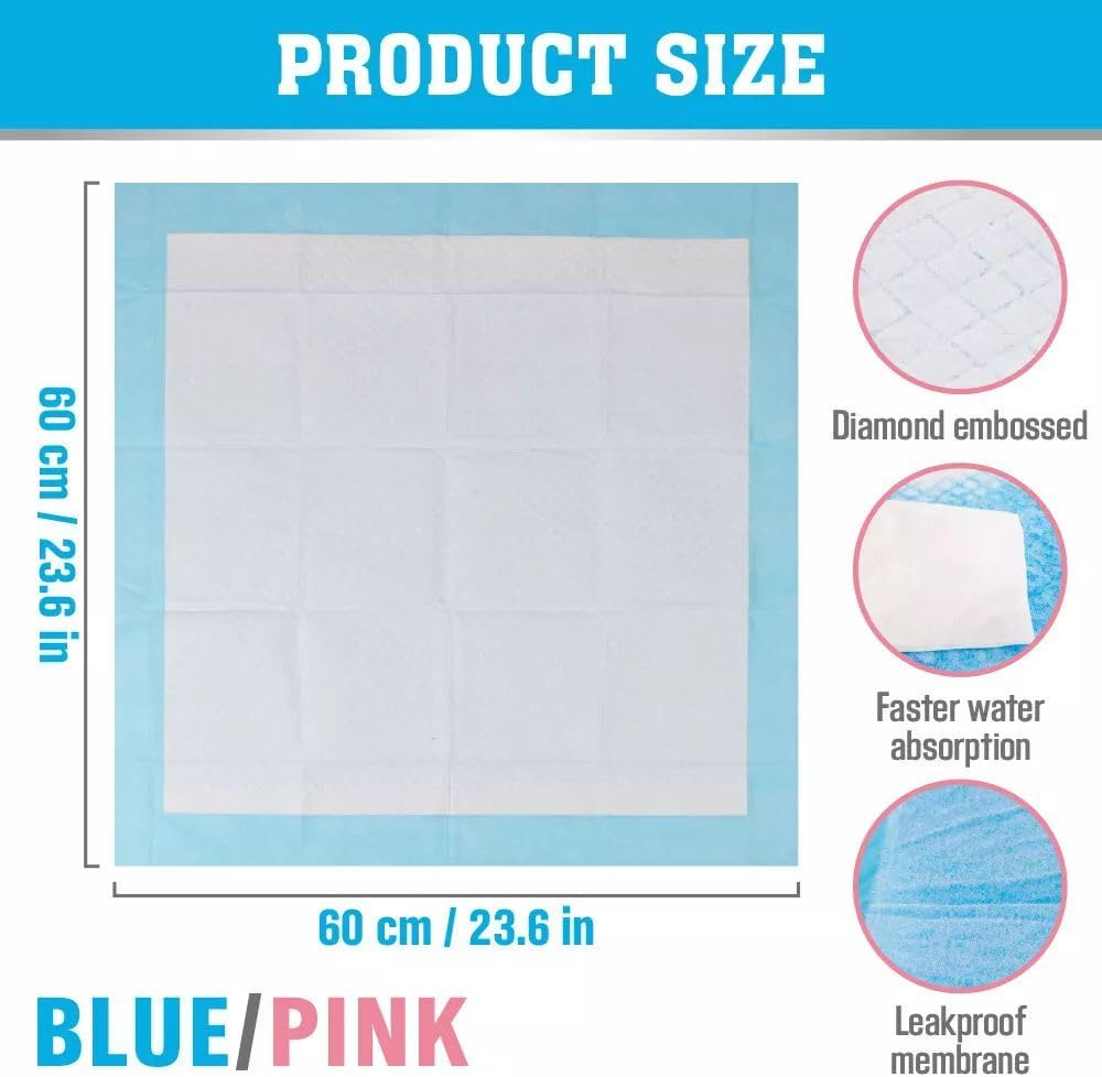 VAKA 105-Piece Pet Training Pads, Value Pack, Disposable Leak-Proof Dog Pee Pads, Fast Drying Pee Mats for Dogs, Cats, Rabbits Pets, 60X60Cm Pink - 105-Piece Blue Pads image number 3